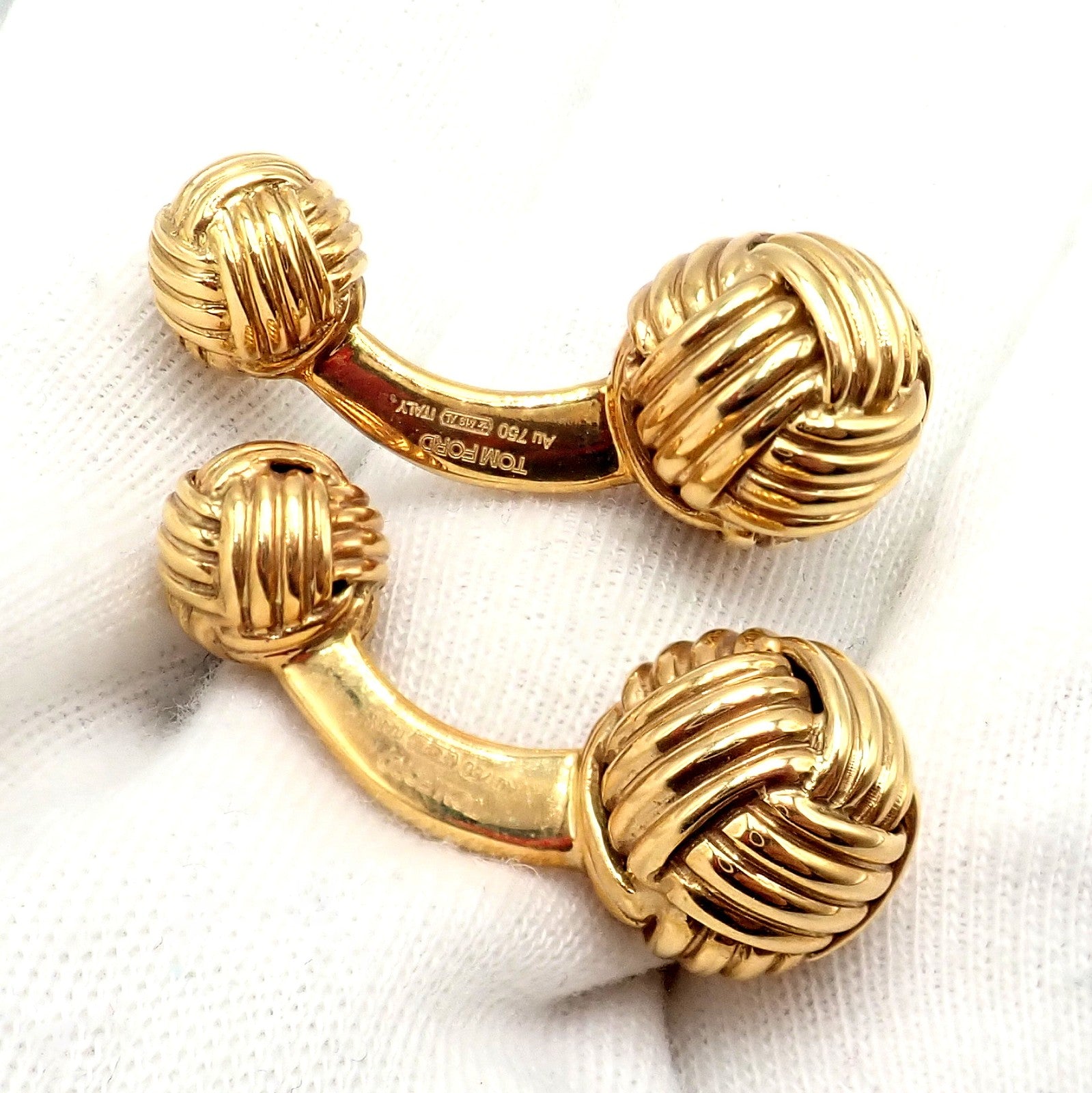 Authentic Tom Ford 18k Yellow Gold Signature Classic Rope Knot Cufflinks | Fortrove