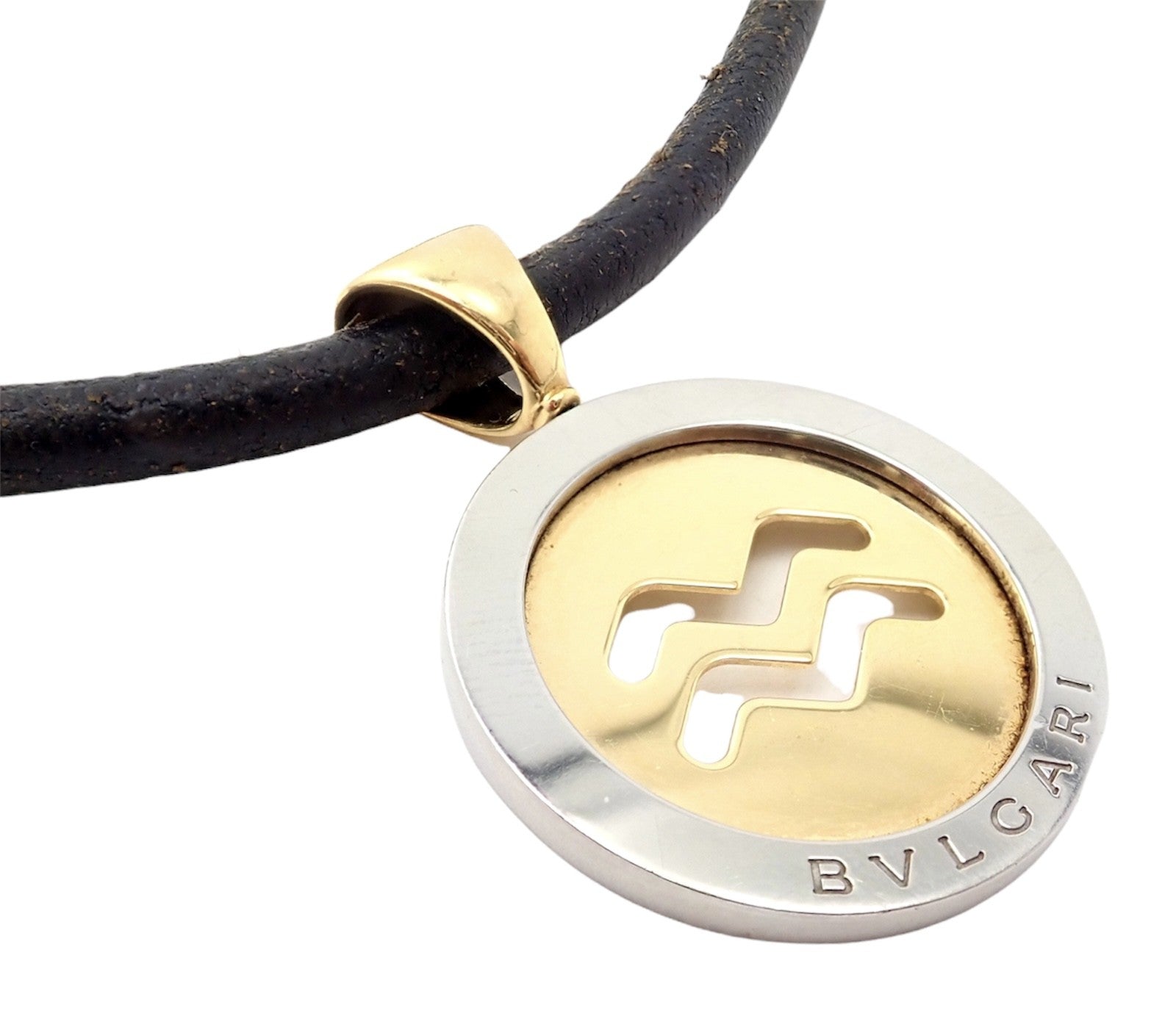 Authentic! Bulgari Tondo 18k Yellow Gold + Steel 31mm Aquarius Pendant Necklace | Fortrove
