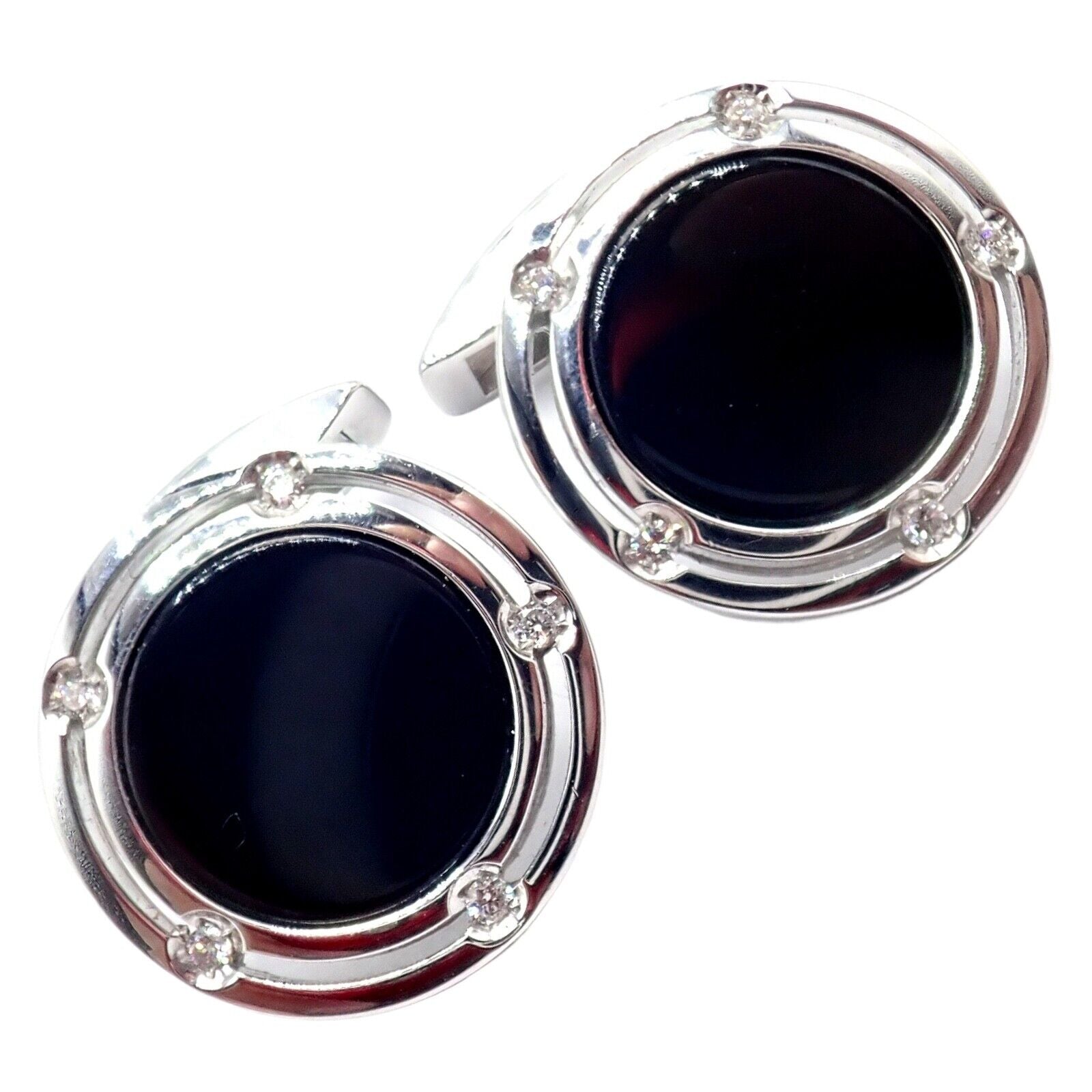 Authentic! Damiani Brad Pitt 18k White Gold Diamond Black Onyx Cufflinks | Fortrove