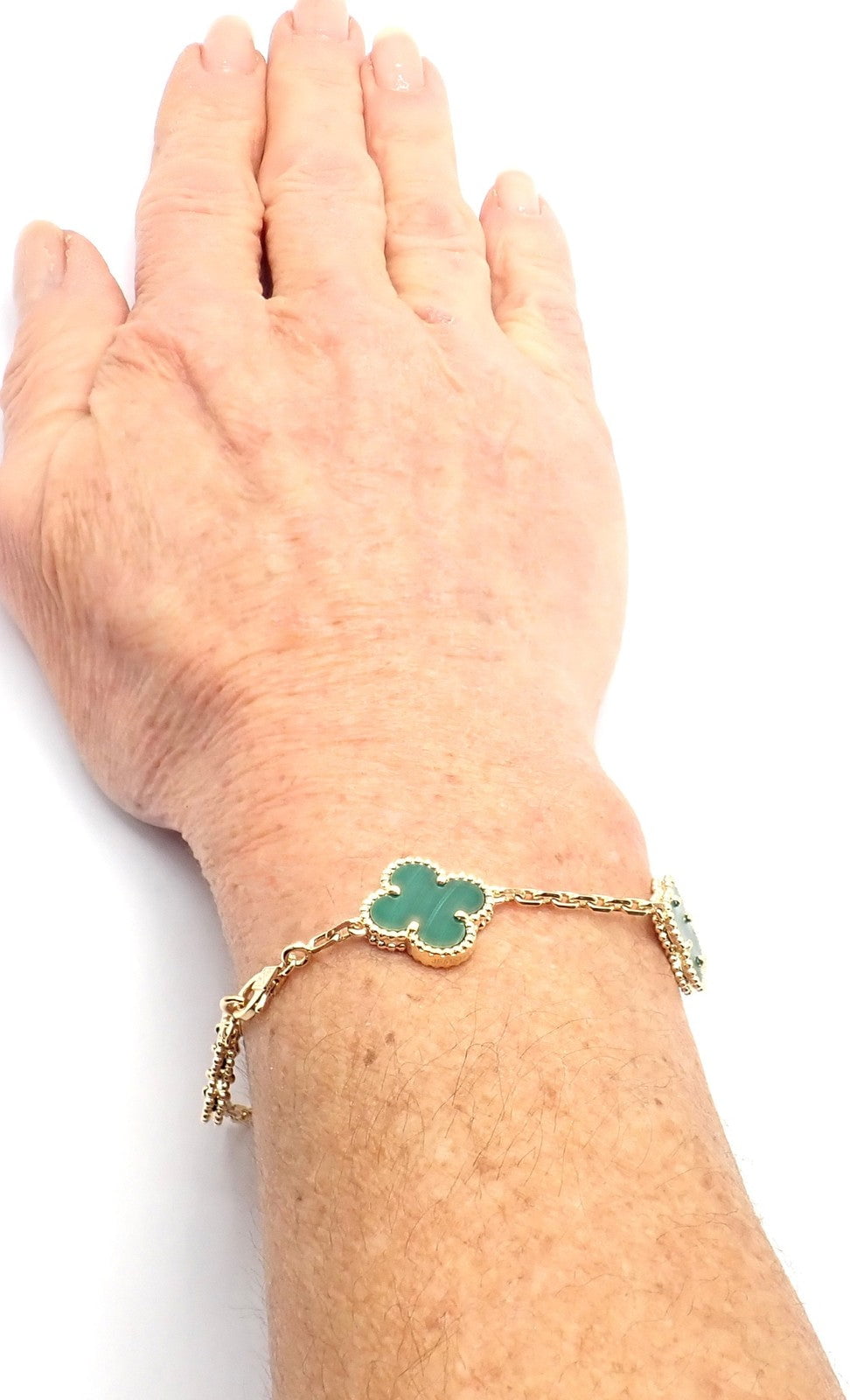 Van Cleef & Arpels Jewelry & Watches:Fine Jewelry:Bracelets & Charms Authentic! Van Cleef & Arpels 18k Gold 5 Motif Malachite Alhambra Bracelet Cert.