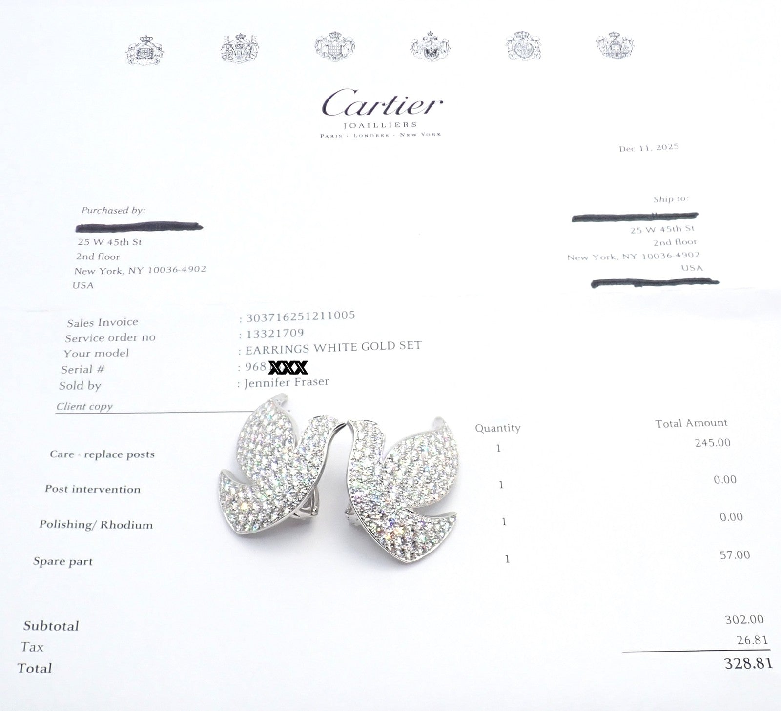 Authentic! Cartier Colombe Dove Of Peace 18k White Gold Diamond Earrings Paper | Fortrove