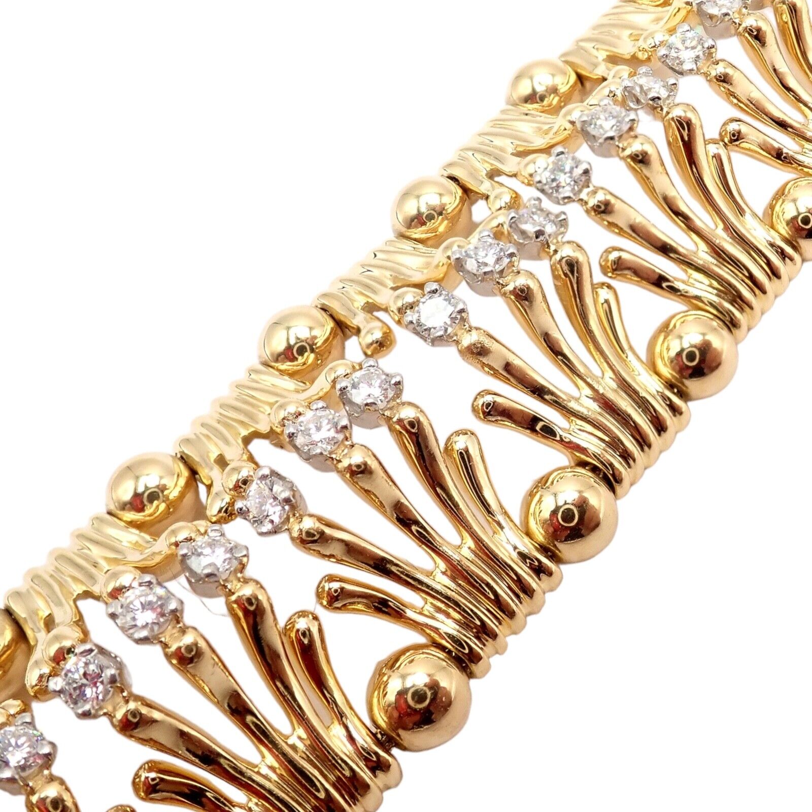 Tiffany & Co Jean Schlumberger 18k Yellow Gold Platinum Diamond Hands Bracelet | Fortrove