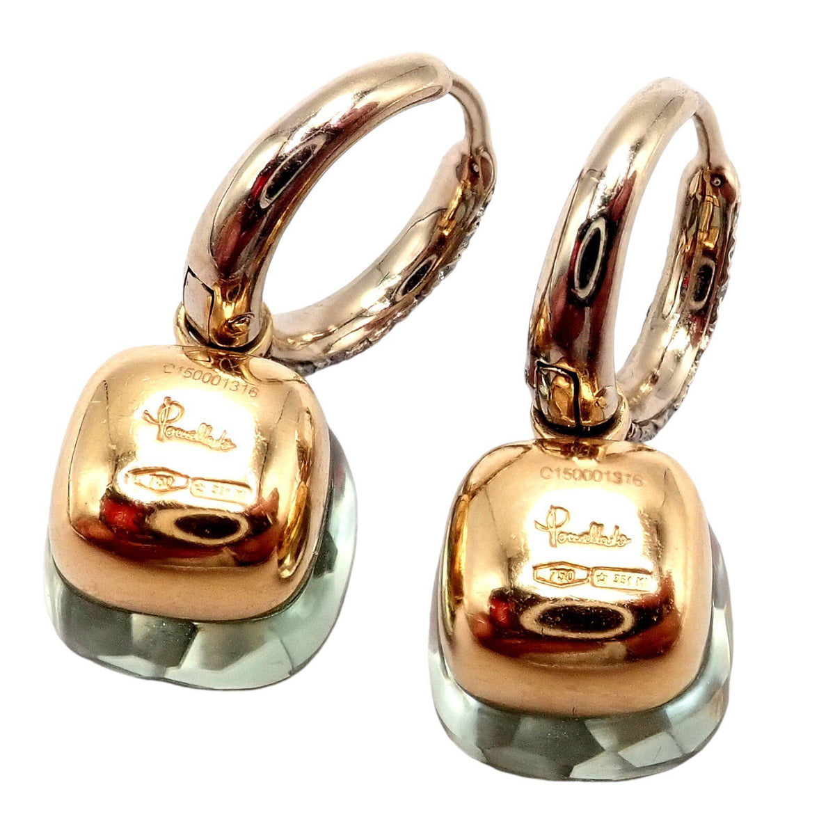 Pomellato Jewelry & Watches:Fine Jewelry:Earrings Authentic! Pomellato Nudo 18k Rose + White Gold Diamond Prasiolite Earrings