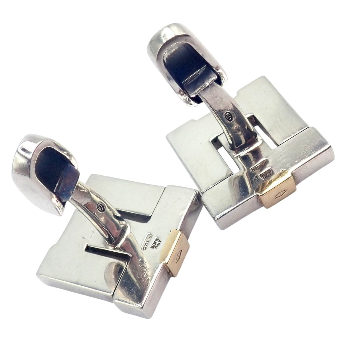 Bulgari Jewelry & Watches:Men's Jewelry:Cufflinks Authentic! Bulgari Bvlgari 18k Yellow Gold + Sterling Silver Square Cufflinks