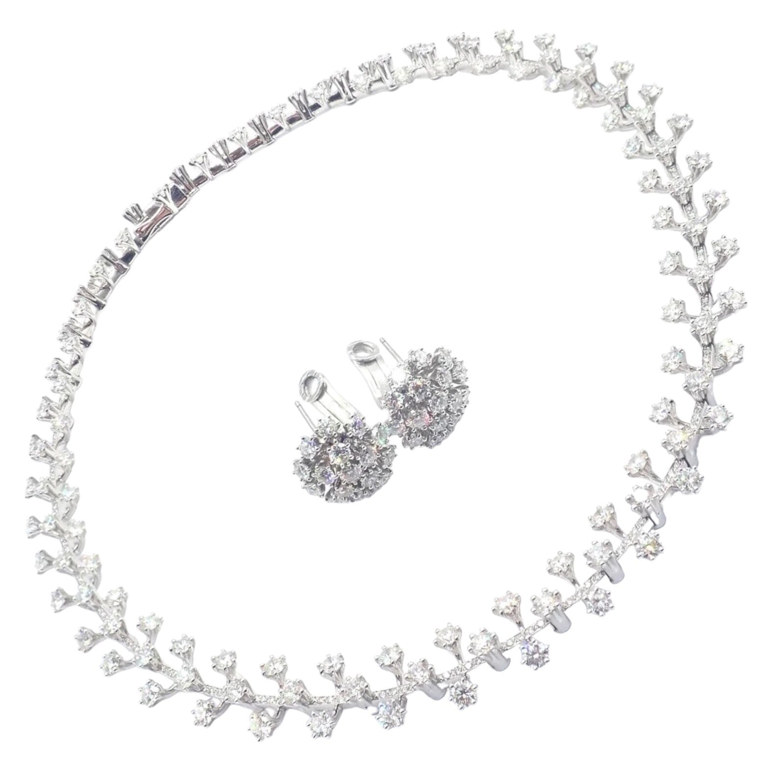 Authentic Tiffany & Co Spray Platinum Diamond Necklace Earrings Set Paper France | Fortrove