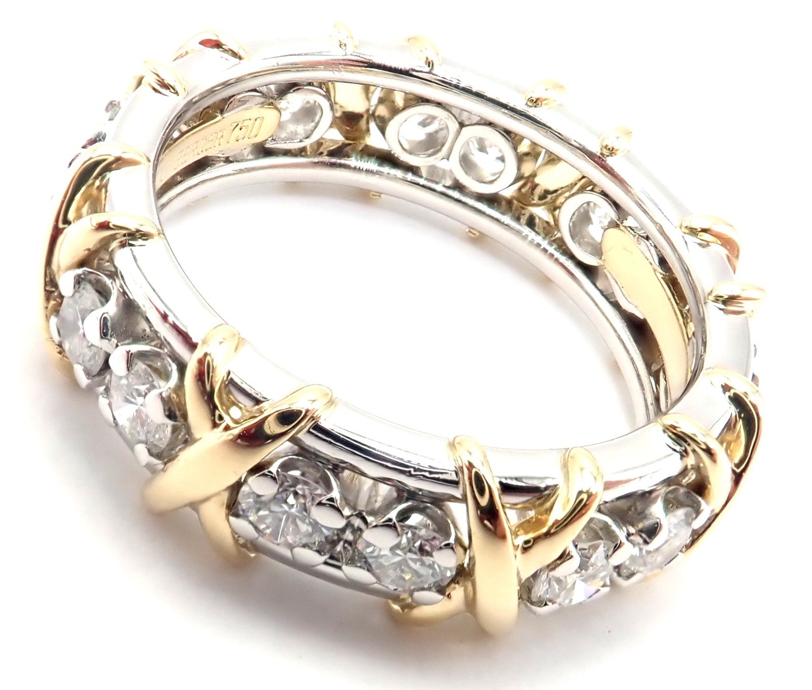 Tiffany & Co Schlumberger 18k Gold Platinum 16 Stone Diamond Band Ring Size 6 | Fortrove