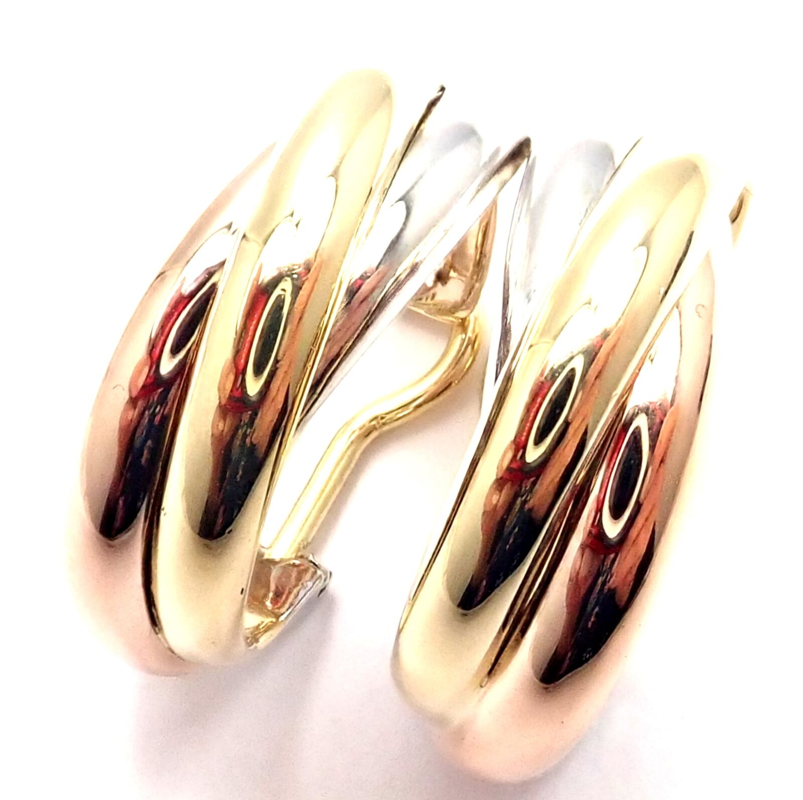 Authentic! Cartier 18k Tri-Color Gold Medium Size Trinity Hoop Earrings | Fortrove