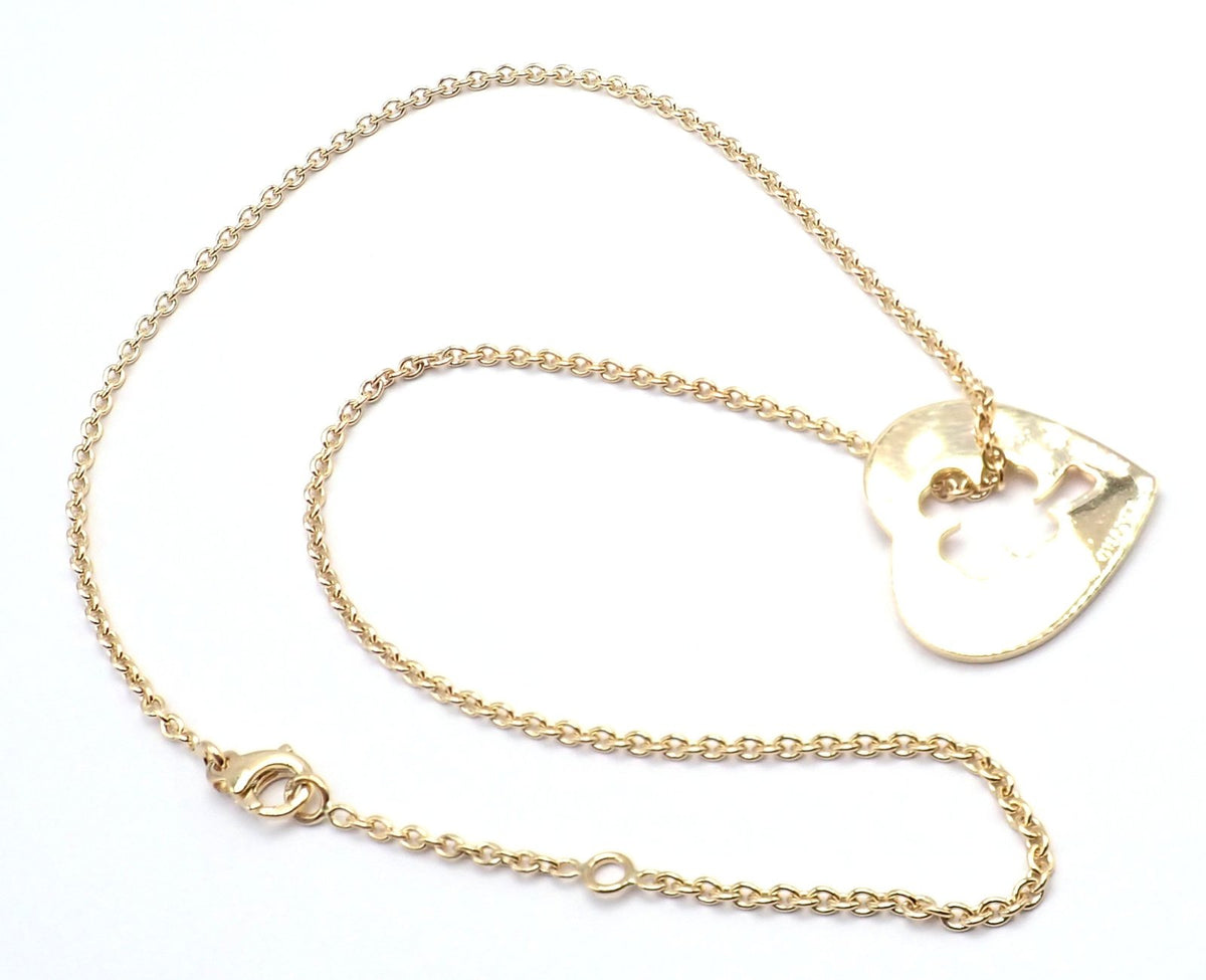 CHANEL Jewelry & Watches:Fine Jewelry:Necklaces & Pendants Authentic Chanel 4 Leaf Clover 18k Yellow Gold Heart Pendant Link Chain Necklace