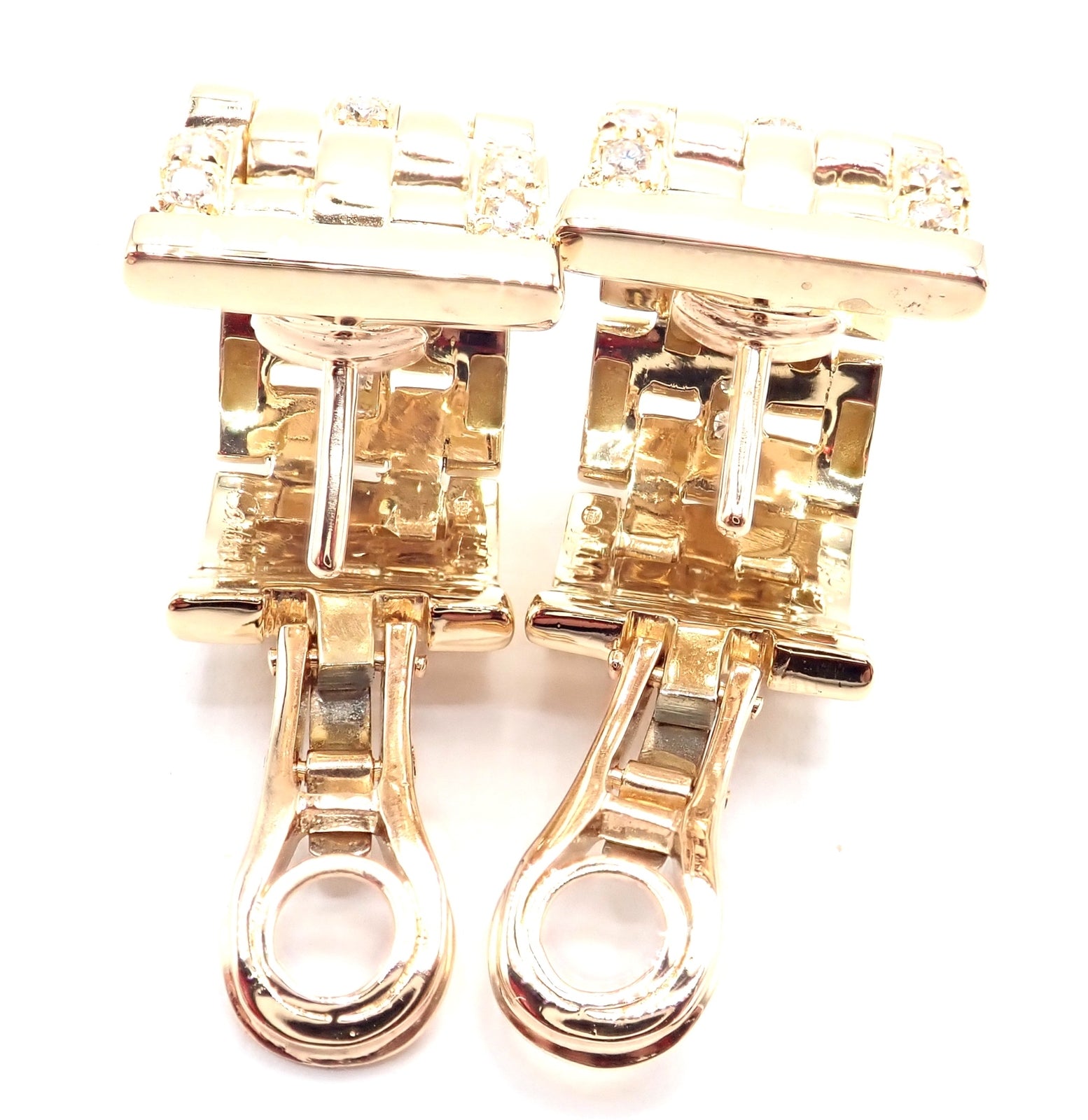 Authentic Cartier Maillon Panthere 18K Gold Diamond Five Row Link Gold Earrings | Fortrove