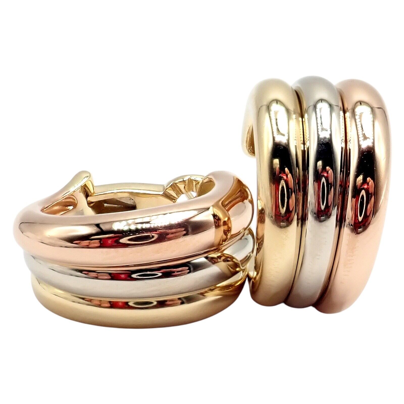 Authentic! Cartier 18k Tri-Color Gold Large Size Trinity Huggie Hoop Earrings | Fortrove
