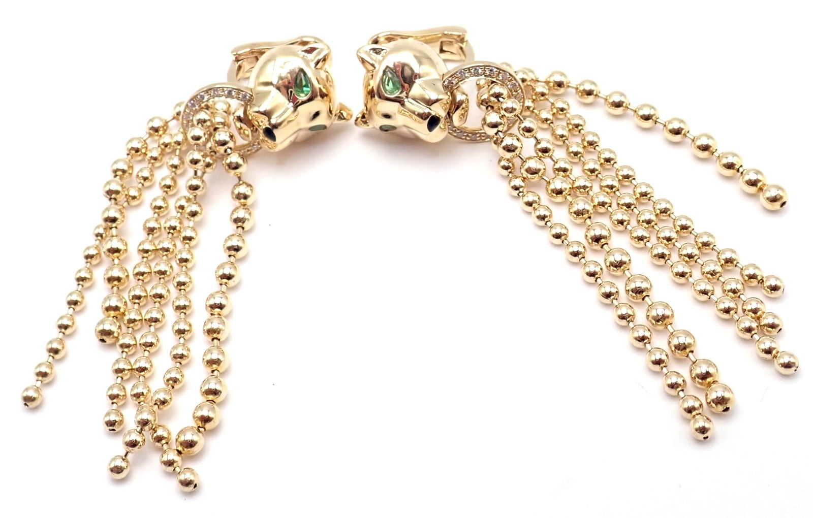 Cartier Jewelry & Watches:Fine Jewelry:Earrings Authentic! Cartier Panther Panthere 18k Gold Diamond Tsavorite Onyx Earrings