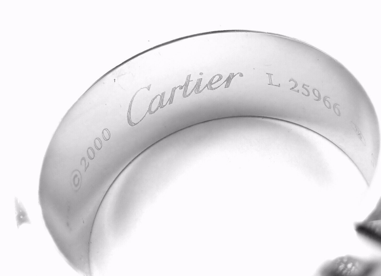 Authentic! Cartier Logo 18k White Gold Double C Motif Monogram Band Ring Sz 6.25 | Fortrove