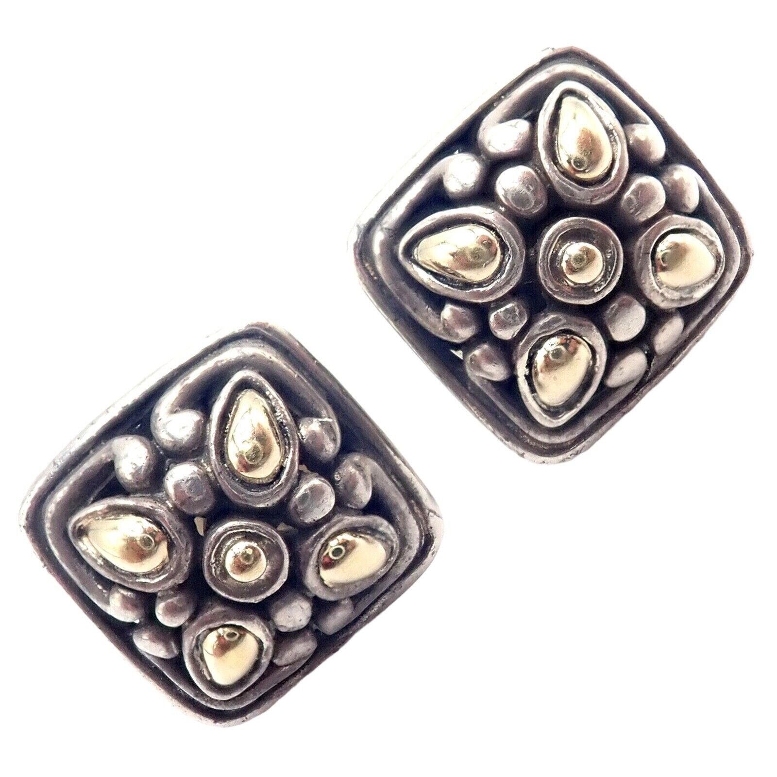 John Hardy JH Silver 18k Yellow Gold Jaisalmer Classic Dot Stud Earrings | Fortrove