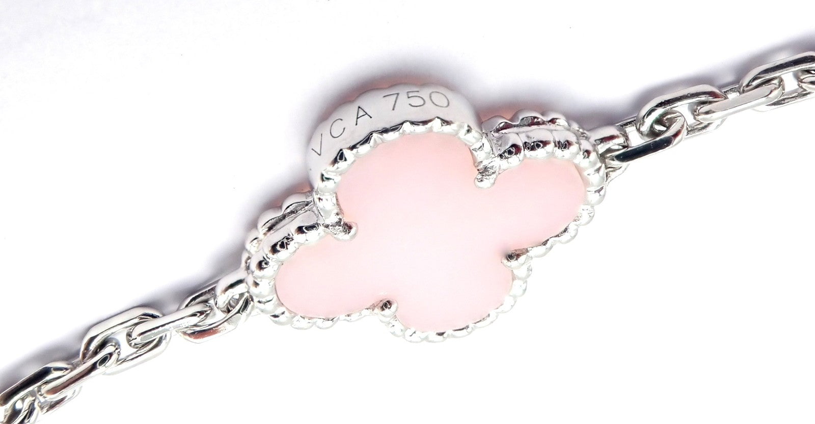 Van Cleef & Arpels Jewelry & Watches:Fine Jewelry:Bracelets & Charms Authentic! Van Cleef & Arpels Alhambra 18k White Gold Pink Opal Bracelet Cert.