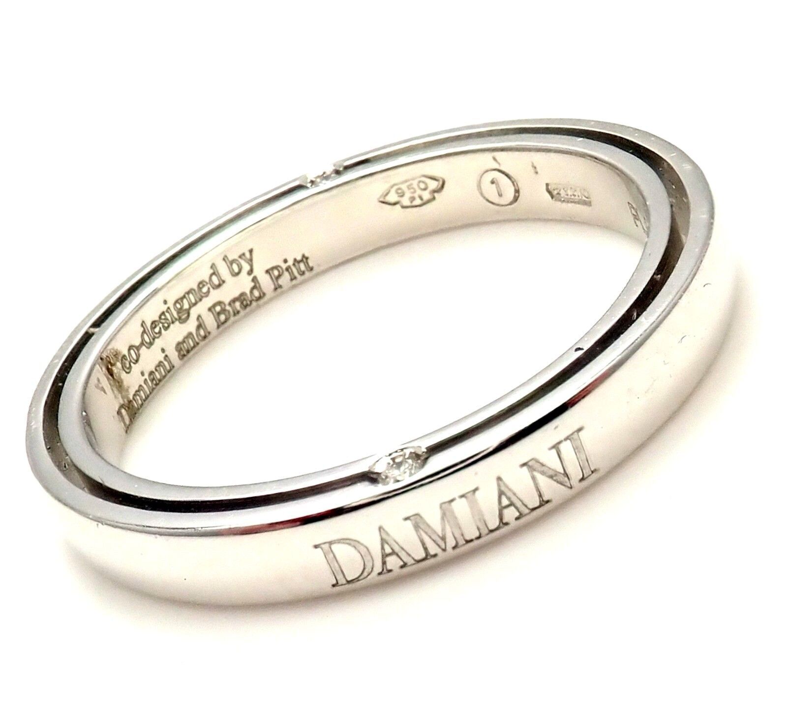Damiani Jewelry & Watches:Fine Jewelry:Rings Rare! Authentic Damiani Brad Pitt Platinum 4 Diamond 3mm Band Ring Sz 8.25