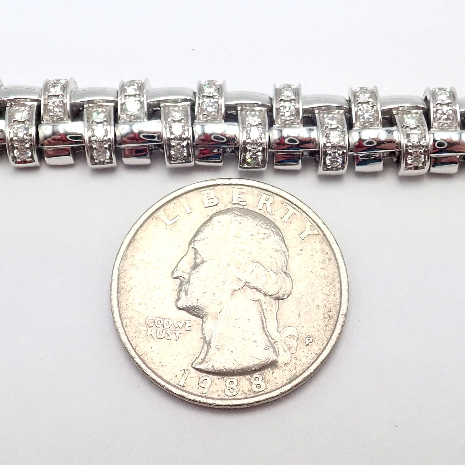 Authentic! Tiffany & Co Vannerie 18k White Gold Basket Weave Diamond Necklace | Fortrove