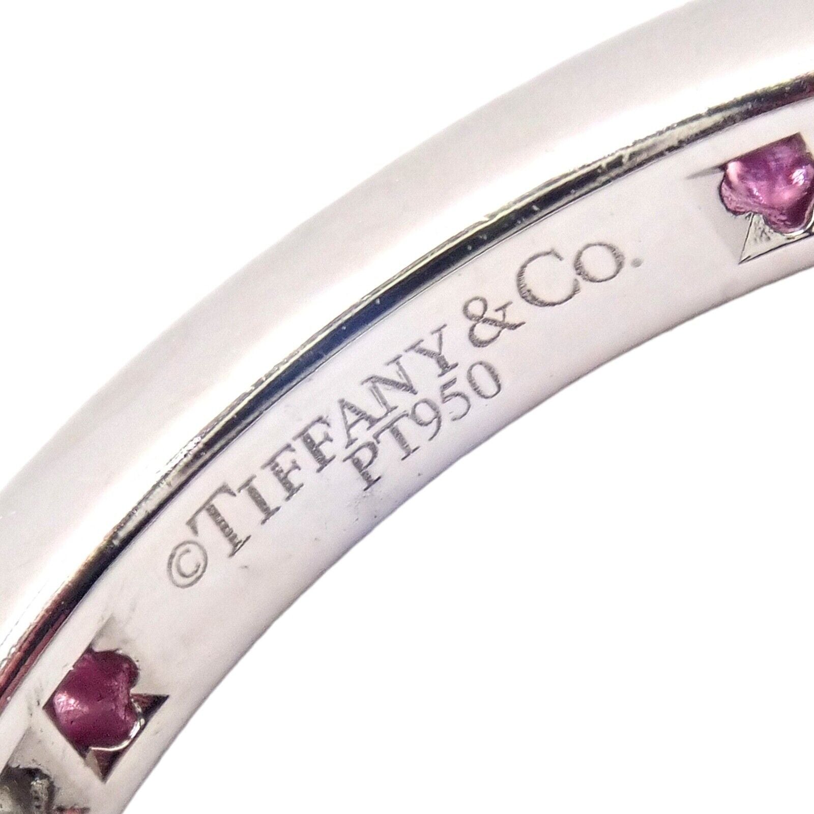 Tiffany & Co Platinum Diamond Pink Sapphire Milgrain 2.5mm Band Ring sz 5.75 | Fortrove
