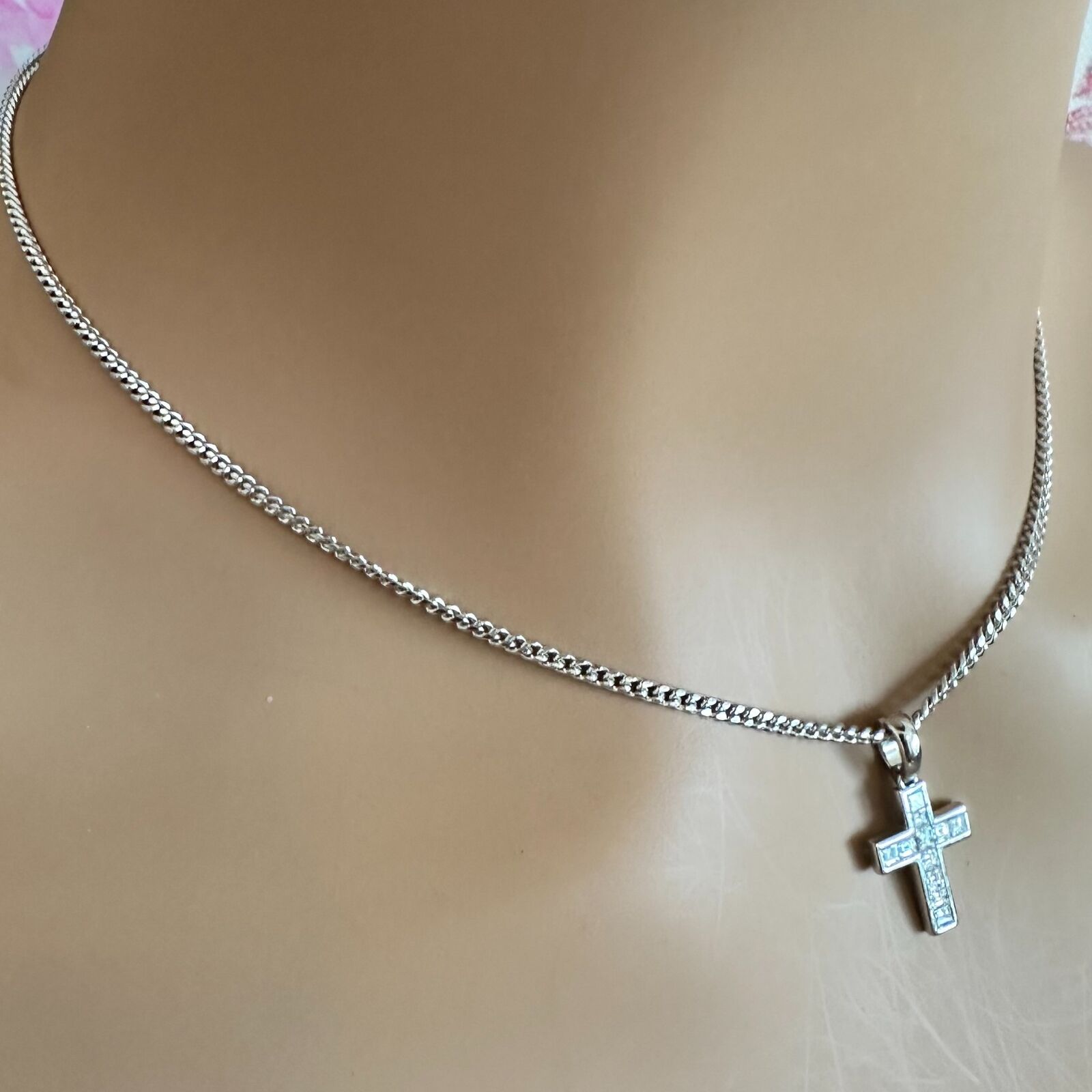 Authentic! Cartier 18k White Gold Diamond Cross Necklace | Fortrove