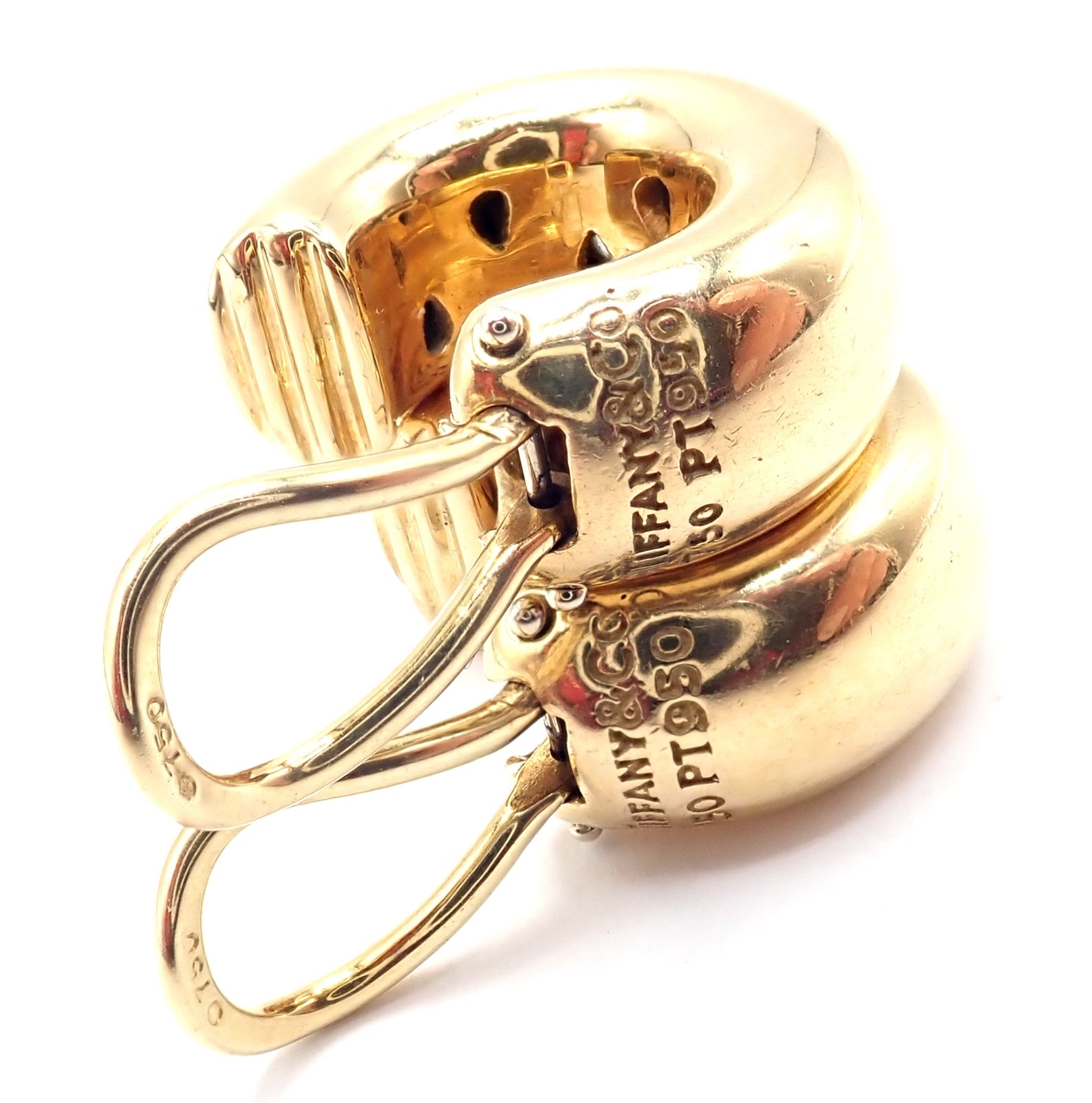 Authentic! Tiffany & Co 18k Yellow Gold Platinum Diamond Etoile Hoop Earrings | Fortrove