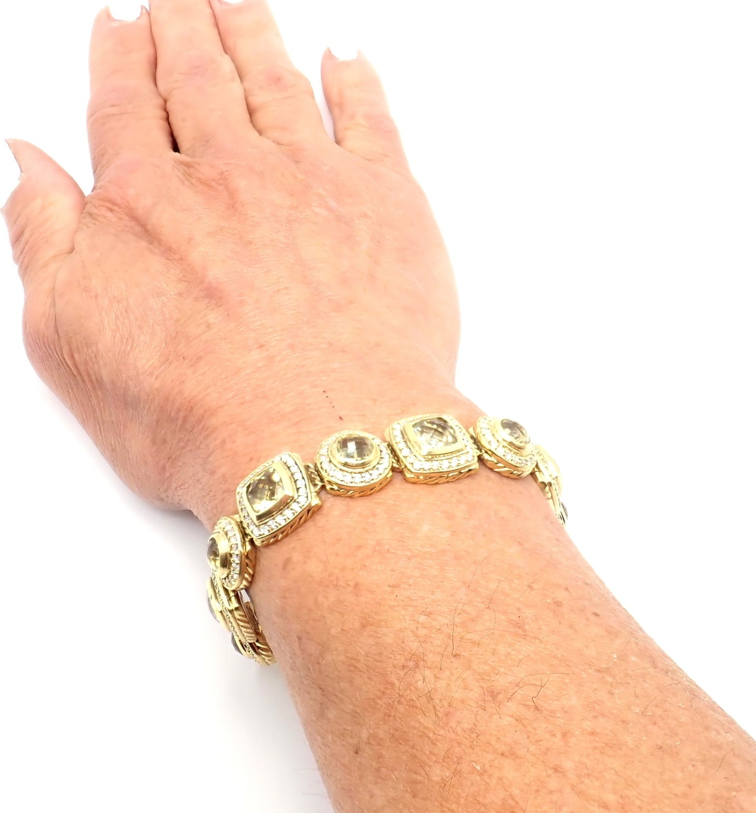 David Yurman Jewelry & Watches:Fine Jewelry:Bracelets & Charms David Yurman Albion 18k Yellow Gold Diamond Lemon Citrine Link Bracelet
