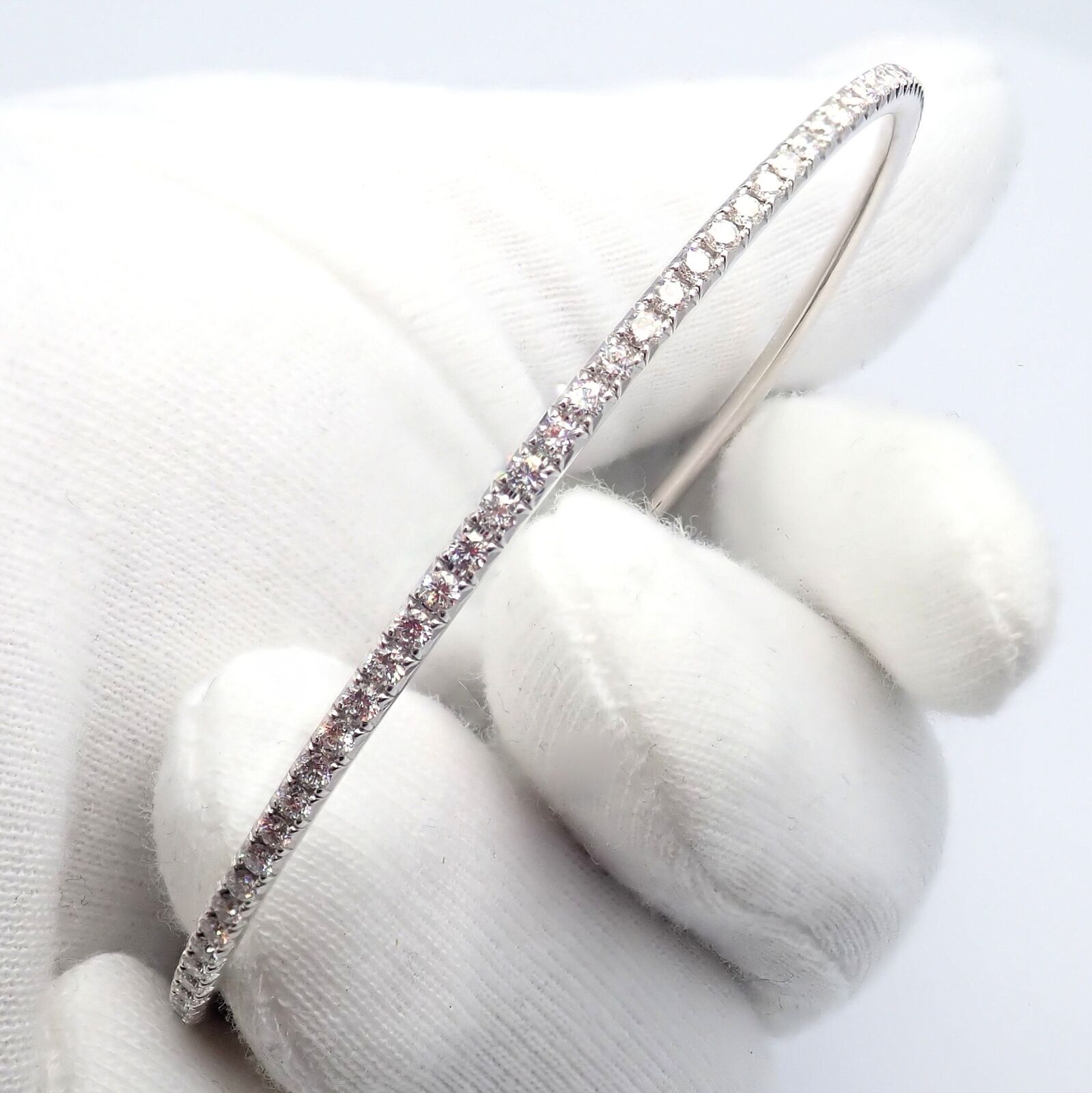 Authentic! Tiffany & Co Metro 18k White Gold Full Diamond Bangle Bracelet | Fortrove