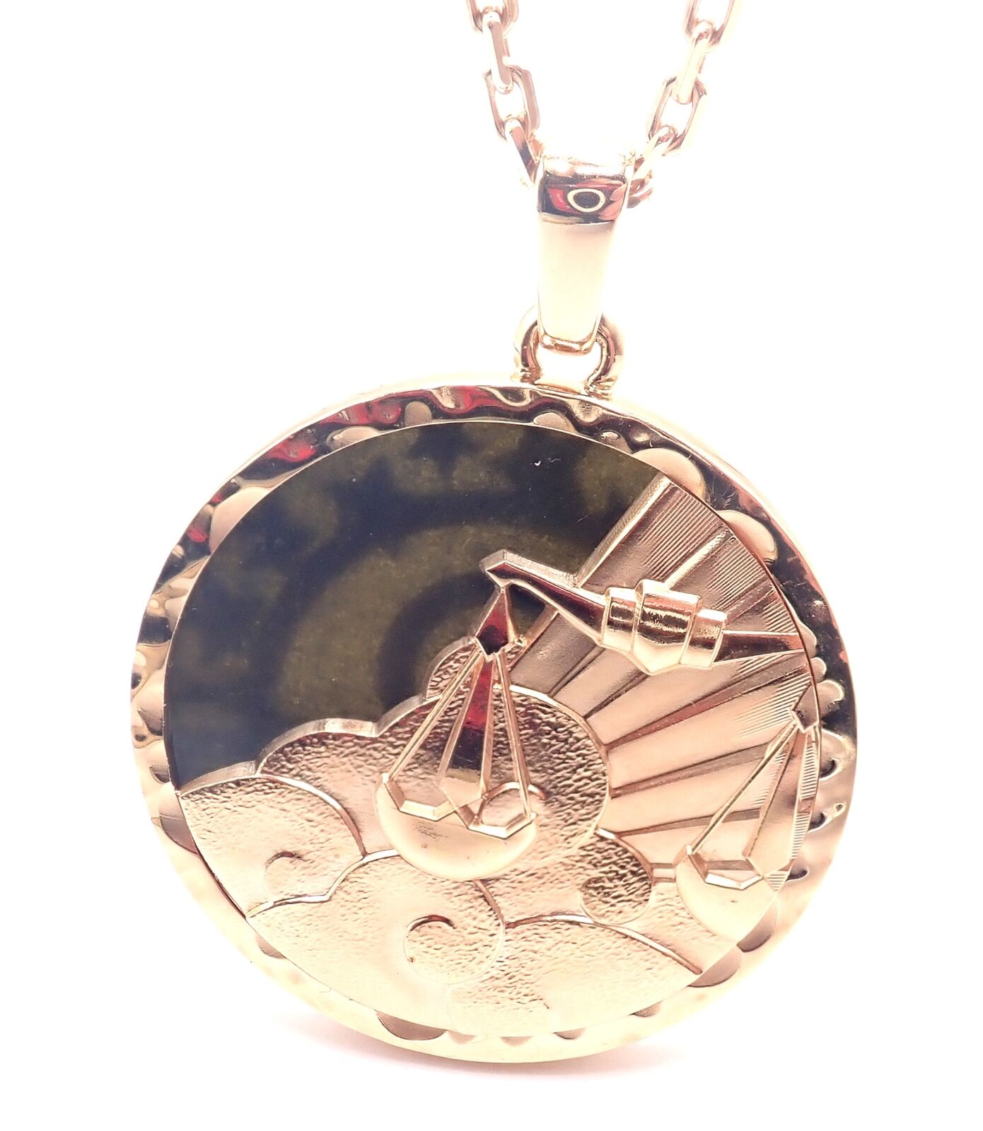 Van Cleef & Arpels Zodiaque18k Rose Gold Libra Pendant Obsidian Necklace Cert. | Fortrove