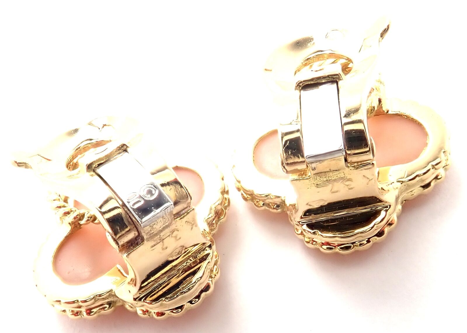 Van Cleef & Arpels Vintage Alhambra 18k Yellow Gold Coral Earrings Paper | Fortrove