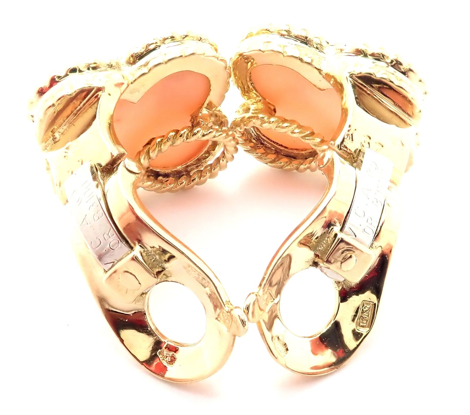 Van Cleef & Arpels Vintage Alhambra 18k Yellow Gold Coral Earrings Paper | Fortrove