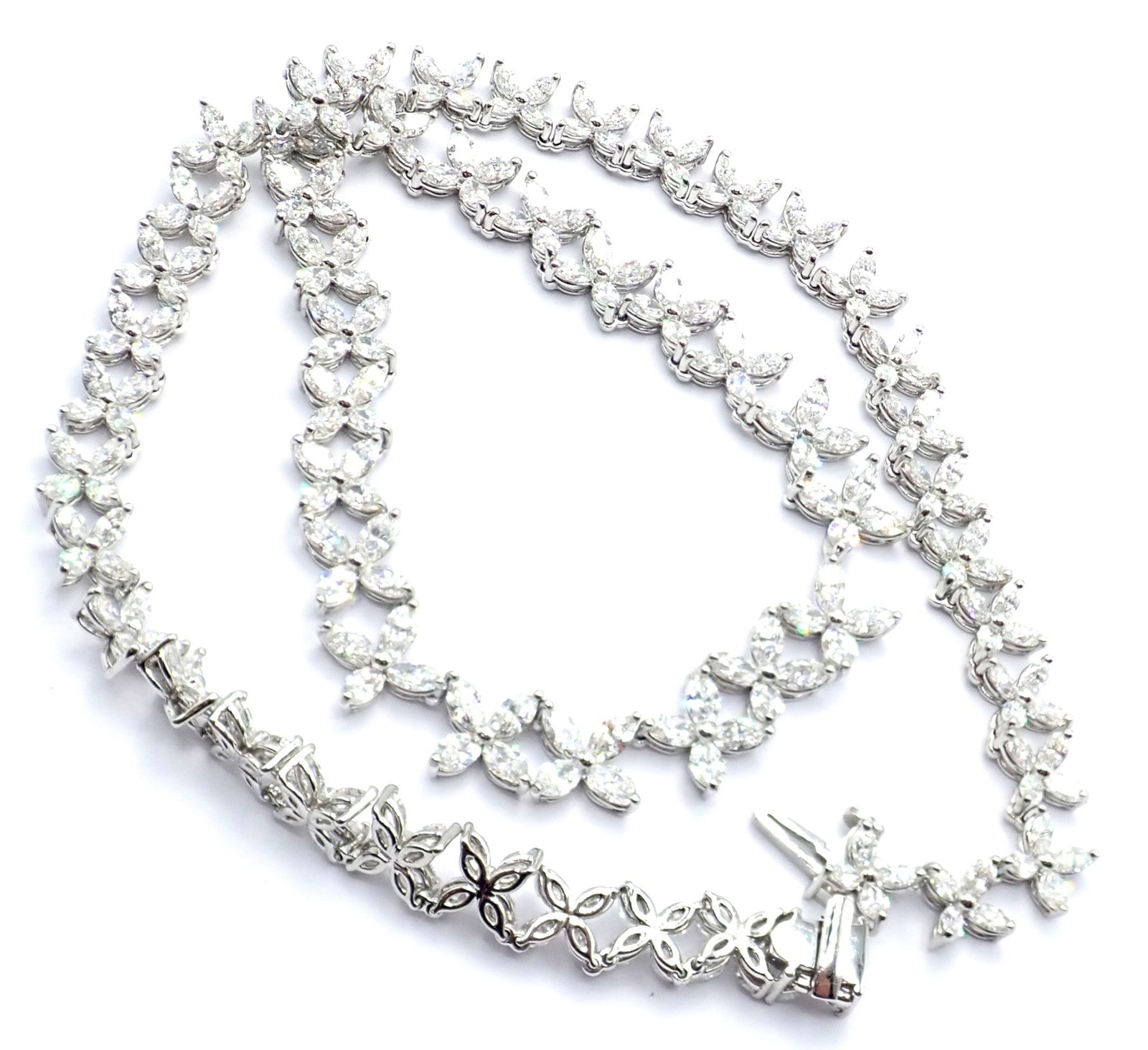 Authentic Tiffany & Co Victoria Platinum Graduated Marque Shape Diamond Necklace | Fortrove