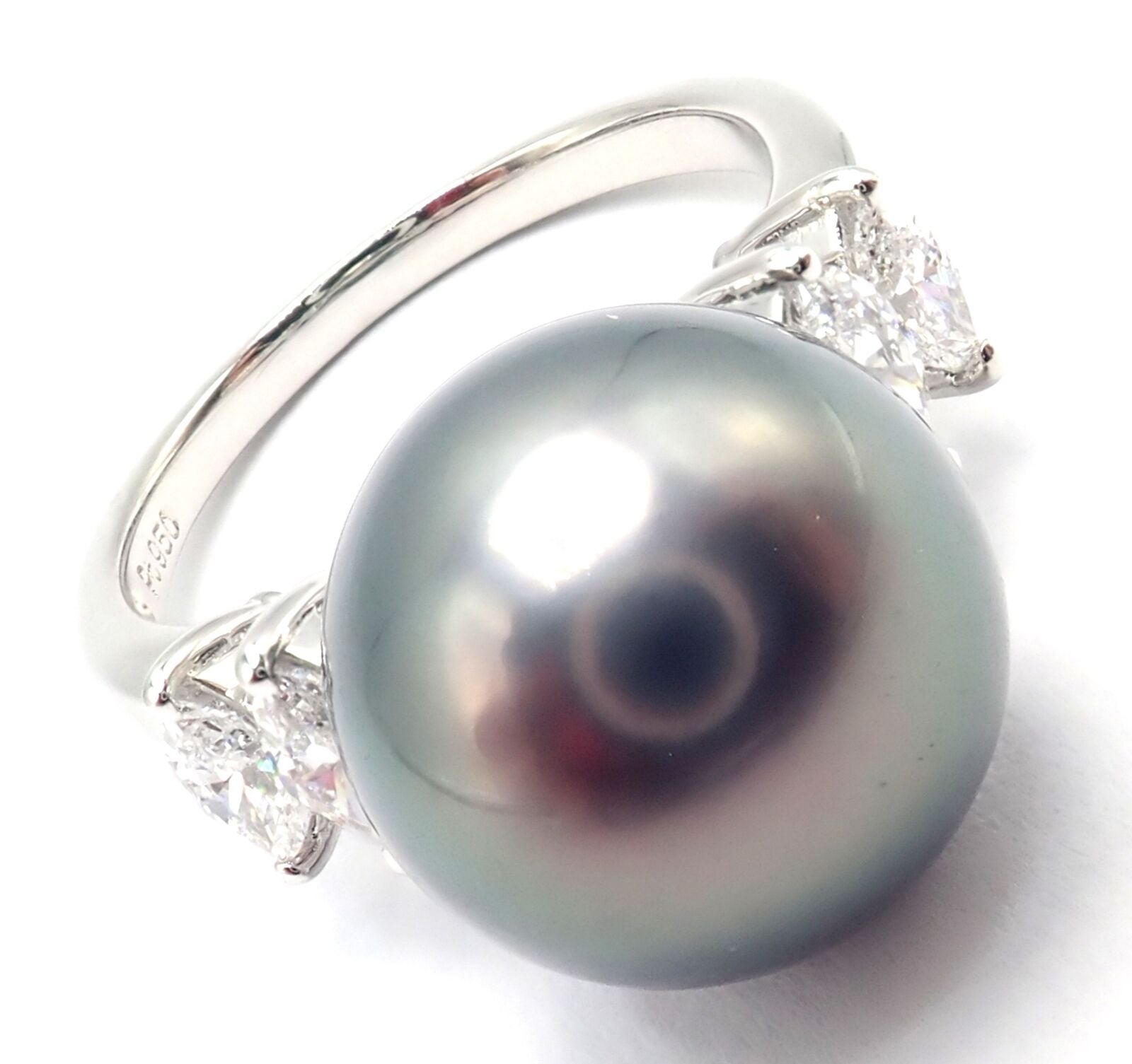 Authentic! Mikimoto Platinum Tahitian Pearl Diamond Ring | Fortrove