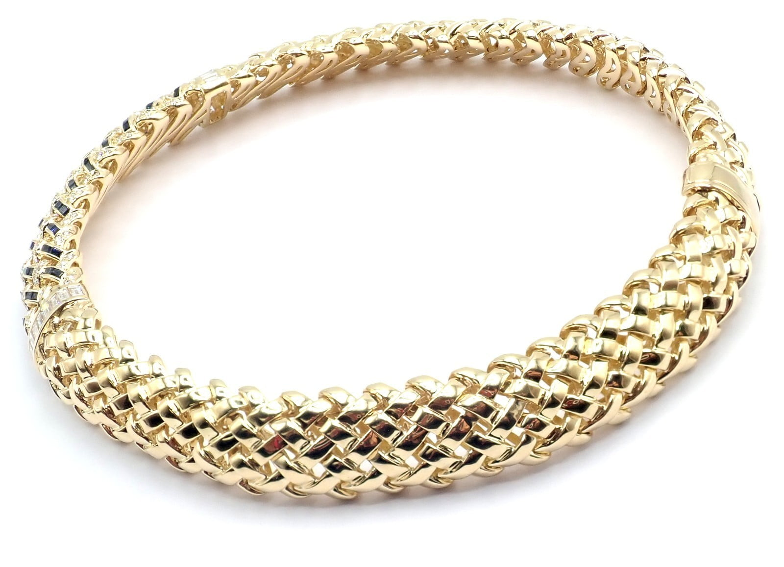 Tiffany & Co. Jewelry & Watches:Fine Jewelry:Necklaces & Pendants Authentic Tiffany & Co Vannerie 18k Yellow Gold Diamond Sapphire Weave Necklace