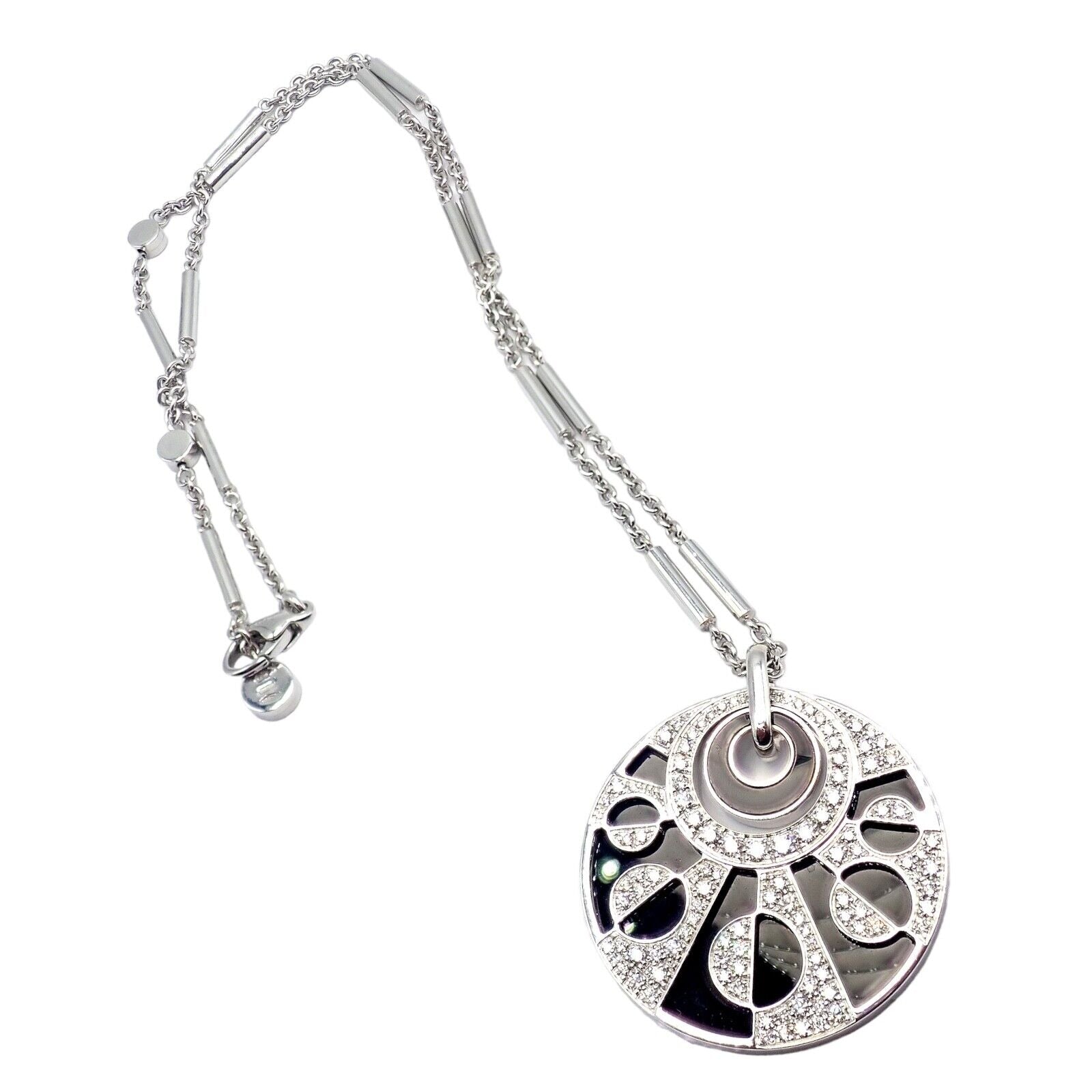 Authentic Bvlgari Bulgari Intarsio 18k White Gold 5ctw Diamond Onyx 18" Necklace | Fortrove