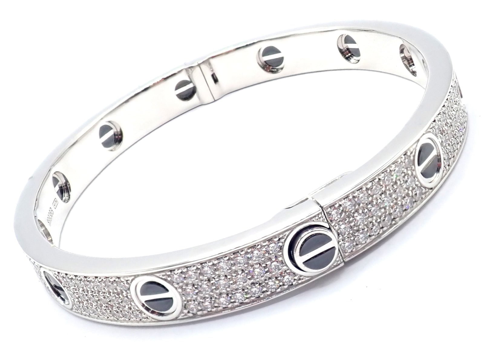 Cartier Jewelry & Watches:Fine Jewelry:Bracelets & Charms Authentic! Cartier Love 18k White Gold Diamond Pave Ceramic Bracelet Sz 18 Cert.