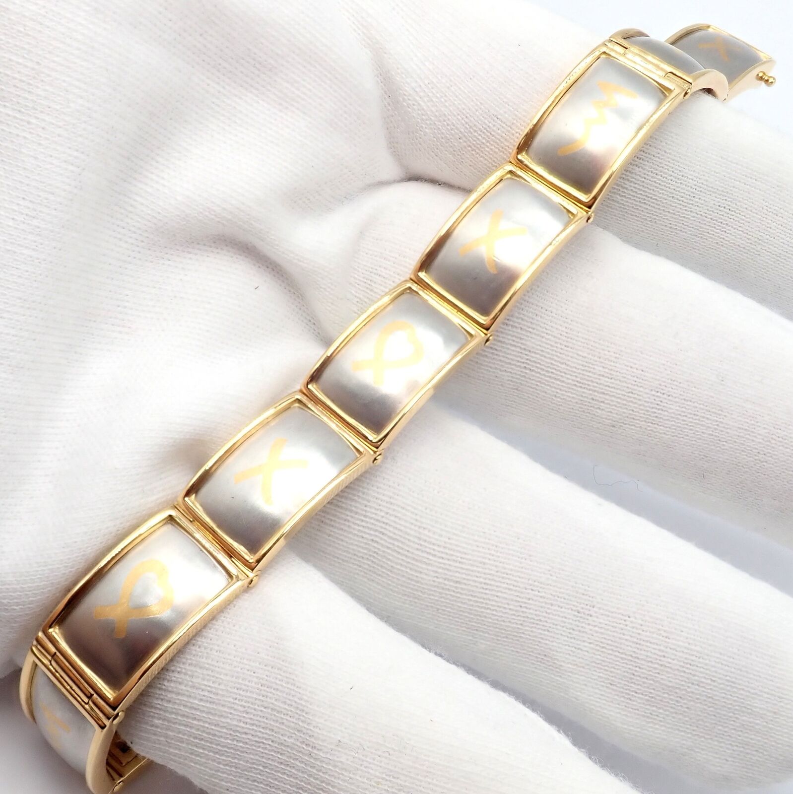 Rare! Tiffany & Co 18k Yellow Gold Platinum Picasso Signature 9 Panel Bracelet | Fortrove
