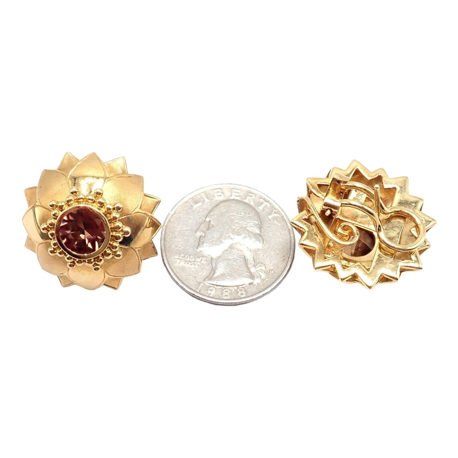 Rare! Vintage Paula Crevoshay 18k Gold Brown Zircon Round Flower Earrings OOAK | Fortrove