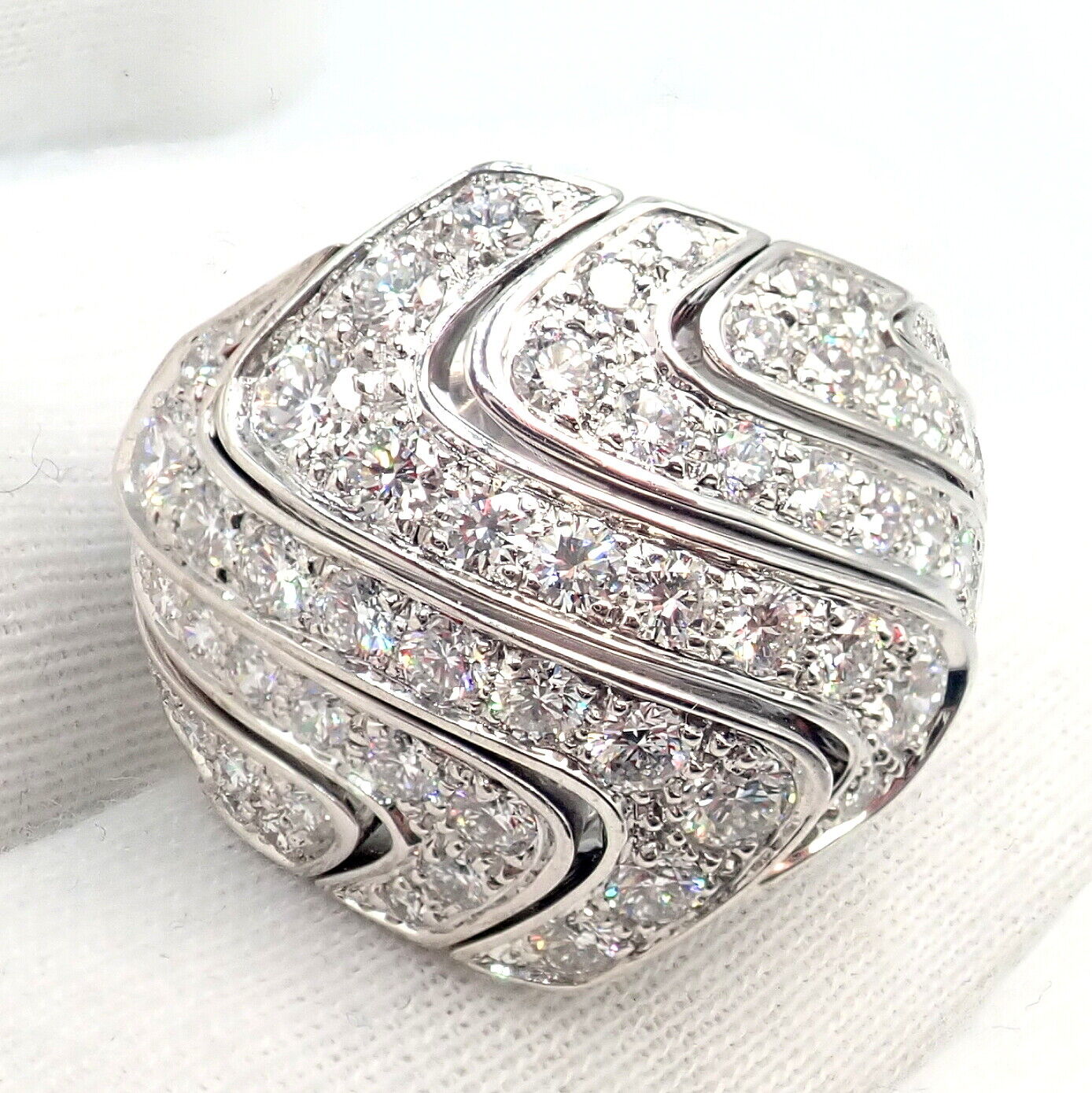 Rare! Authentic Cartier 18k White Gold Diamond Waves Large Ring | Fortrove