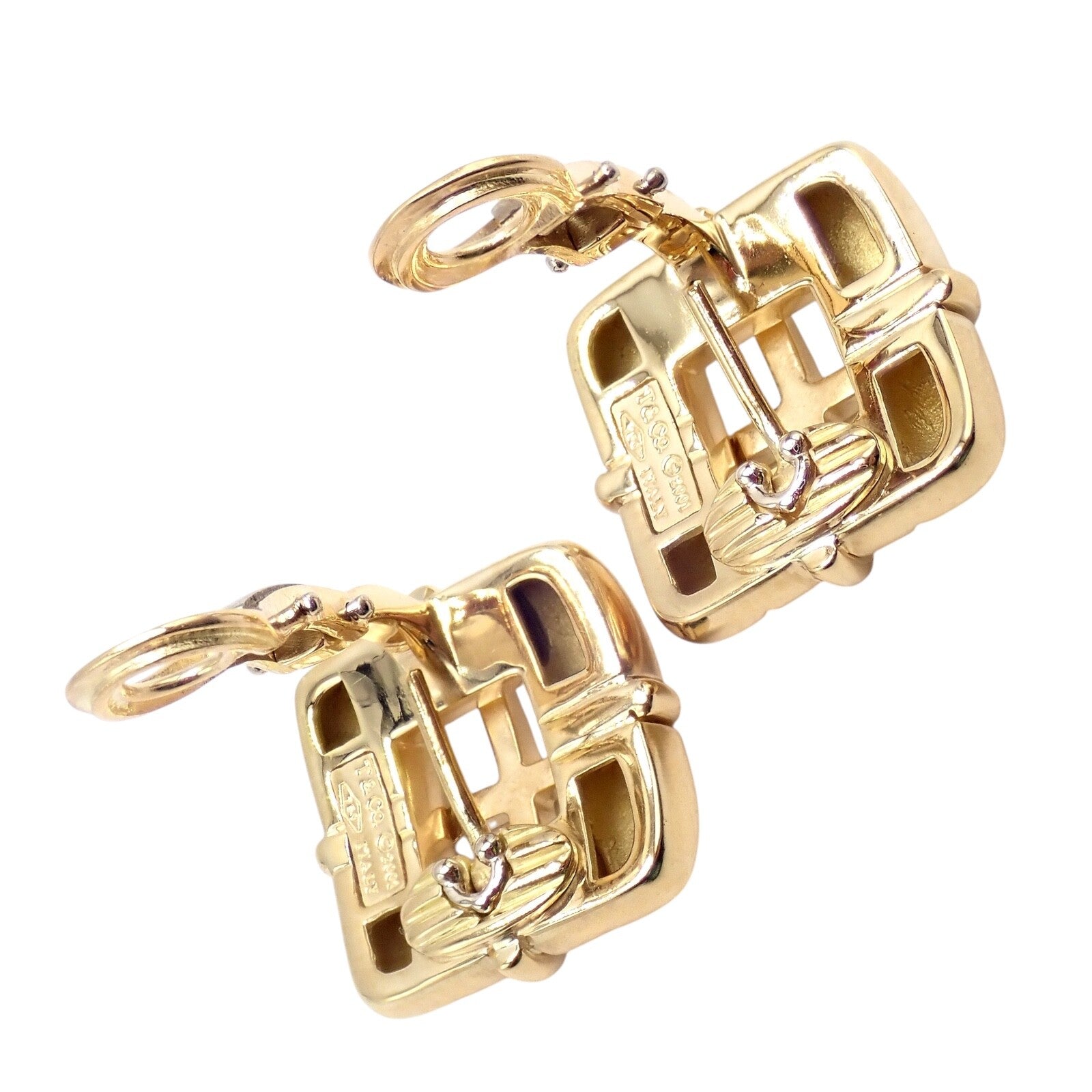 Rare! Vintage Tiffany & Co 18k Yellow Gold Square Window Biscayne Earrings 2001 | Fortrove