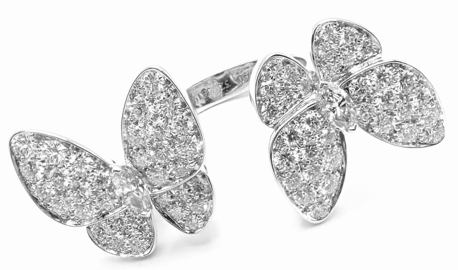 Cartier Jewelry & Watches:Fine Jewelry:Rings Van Cleef & Arpels 18k White Gold Diamond Two Butterfly Between Finger Ring
