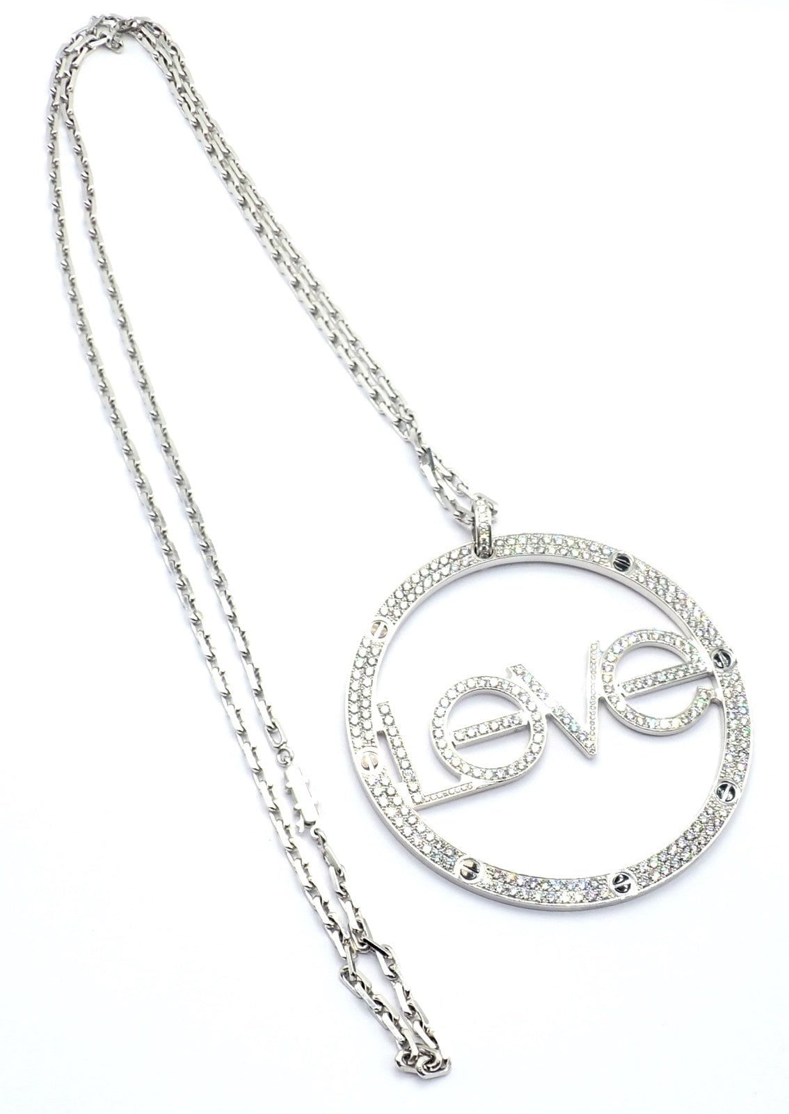 Authentic! Cartier 18k White Gold Diamond Ceramic Large Love Pendant Necklace | Fortrove