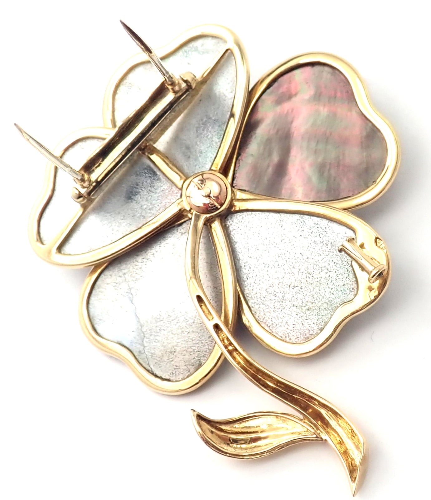 Van Cleef & Arpels Jewelry & Watches:Fine Jewelry:Brooches & Pins Van Cleef & Arpels Clématite 18k Yellow Gold Diamond Gray Mother of Pearl Brooch