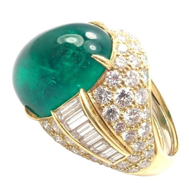 Authentic! David Webb 18k Yellow Gold Diamond Large Colombian Emerald Ring AGL | Fortrove