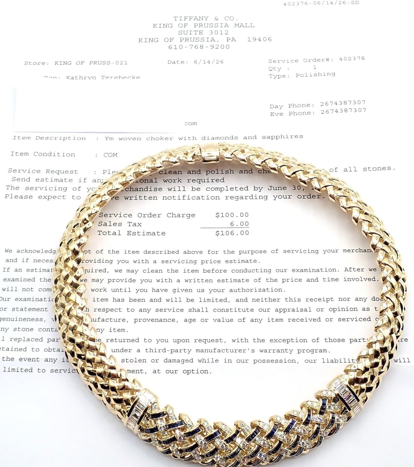 Tiffany & Co. Jewelry & Watches:Fine Jewelry:Necklaces & Pendants Authentic Tiffany & Co Vannerie 18k Yellow Gold Diamond Sapphire Weave Necklace
