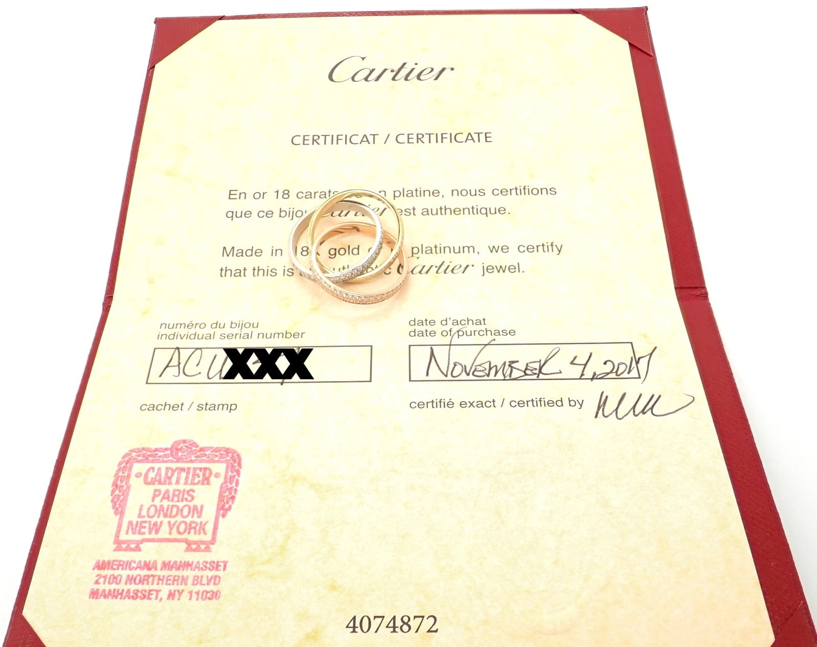 Cartier Jewelry & Watches:Fine Jewelry:Rings Authentic! Cartier Trinity 18k Gold Diamond Small Model Band Ring Size 51 Cert