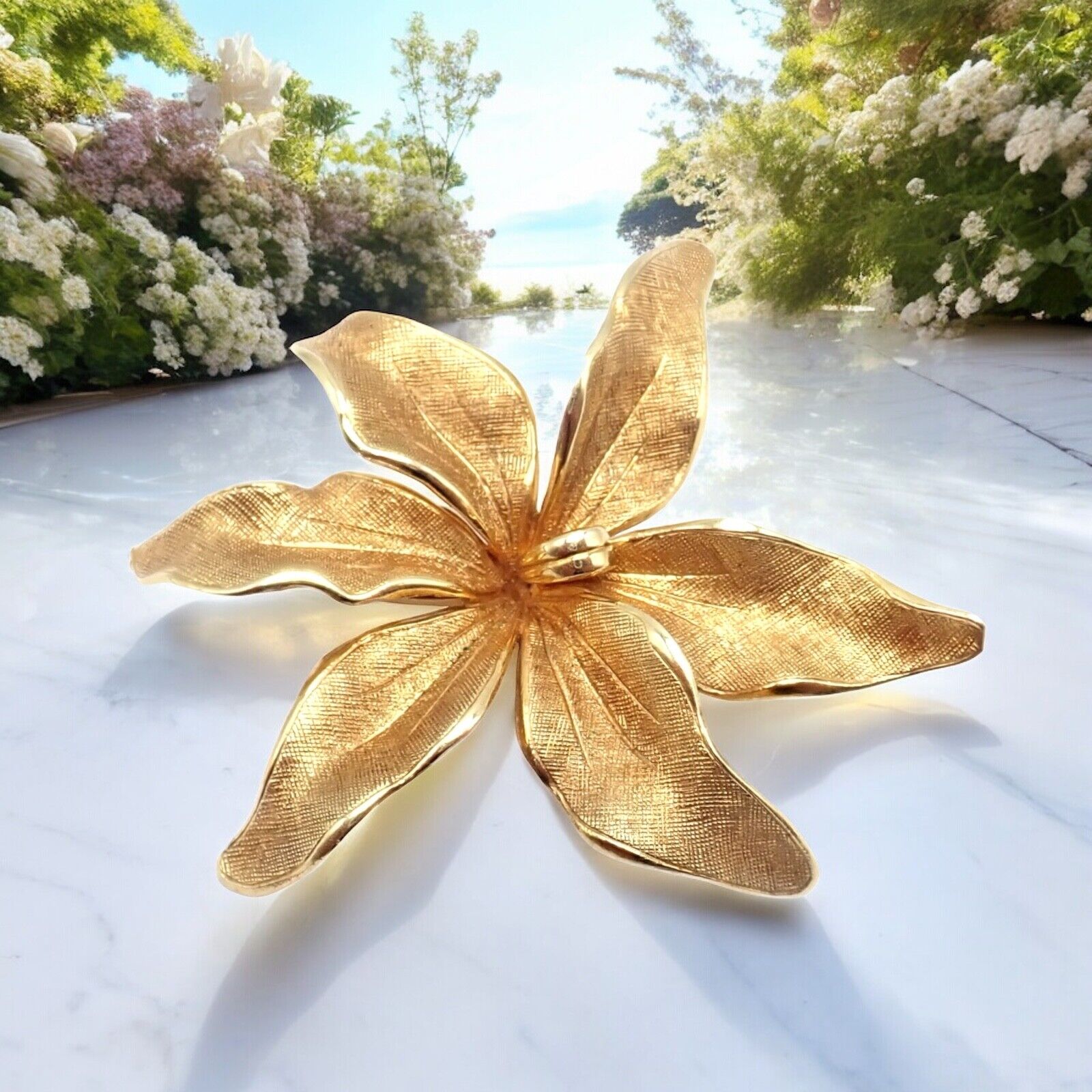 Authentic! Vintage Tiffany & Co 14k Yellow Gold Germany Large Flower Pin Brooch | Fortrove