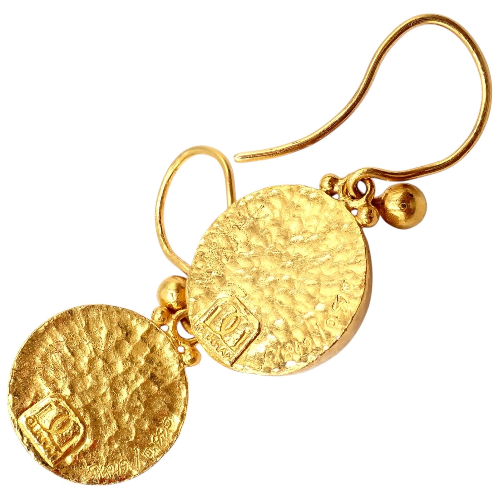 Authentic! Gurhan 24k Yellow Gold Hammered Ball Earrings | Fortrove