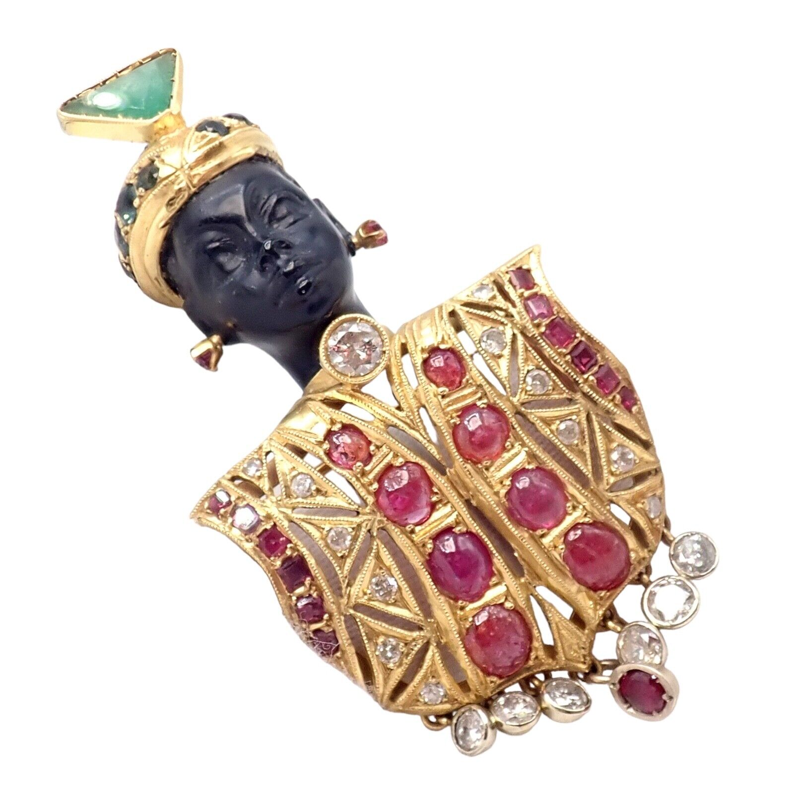 Rare! Ethel Merman Estate 18k Yellow Gold Large Blackamoor Diamond Ruby Brooch | Fortrove