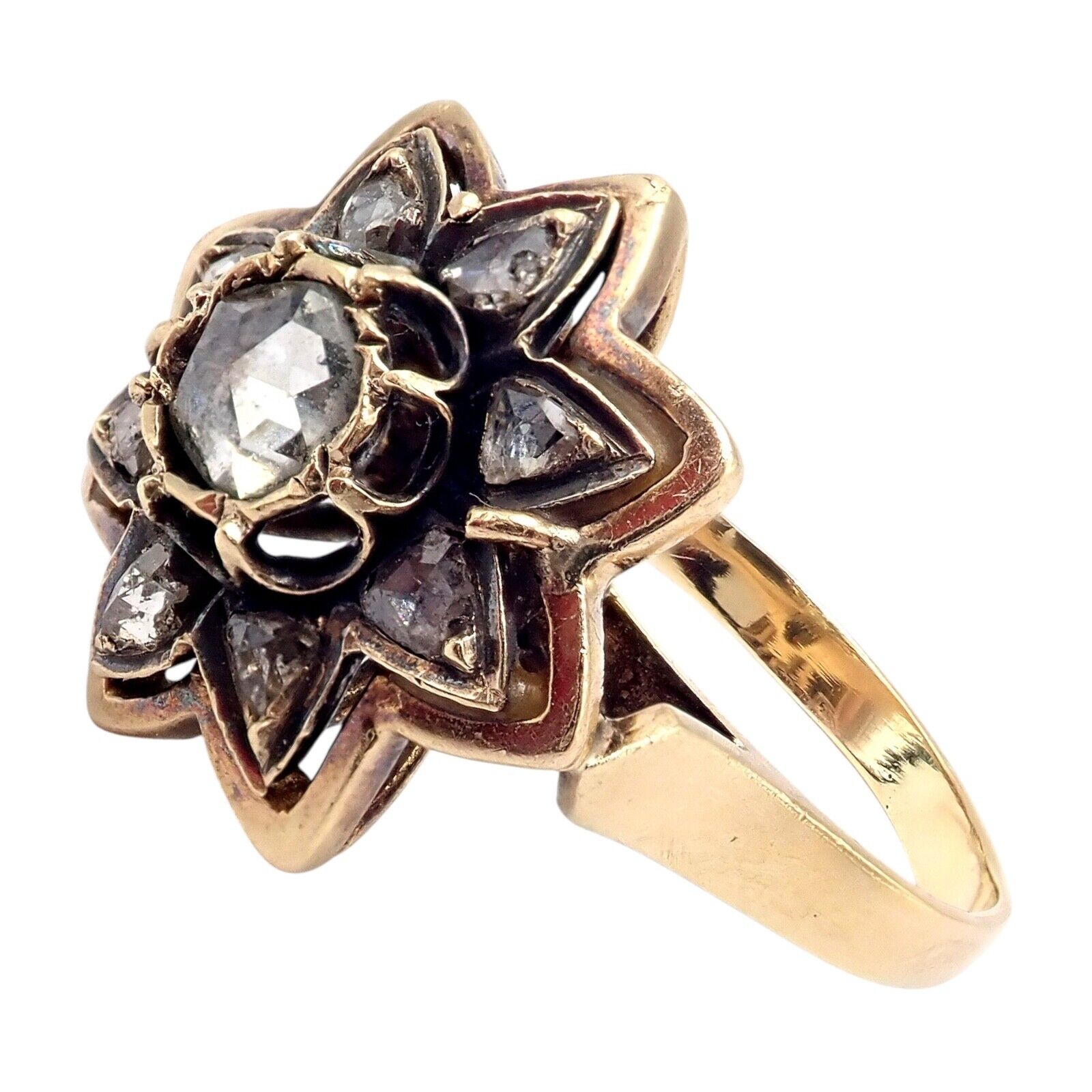 Vintage! Karl Faberge 18k Yellow Gold Rose Cut Diamond Flower Ring | Fortrove