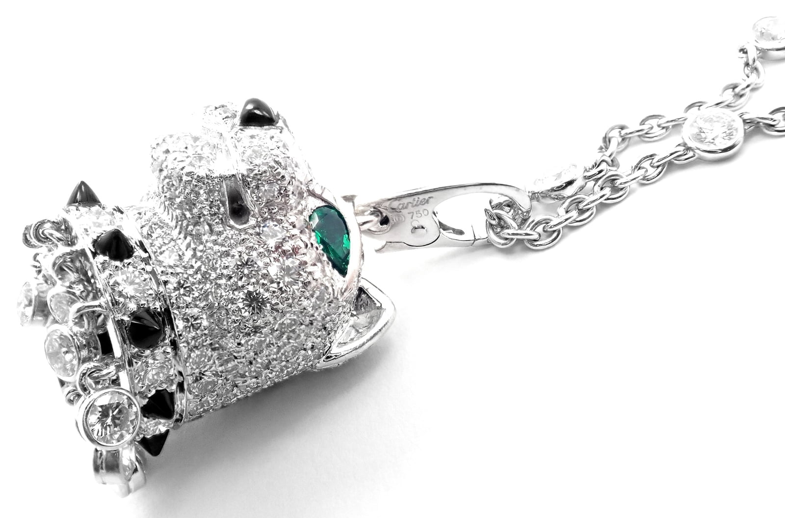 Cartier Jewelry & Watches:Fine Jewelry:Necklaces & Pendants Authentic! Cartier Panther 18k White Gold Diamond Emerald Onyx Pendant Necklace