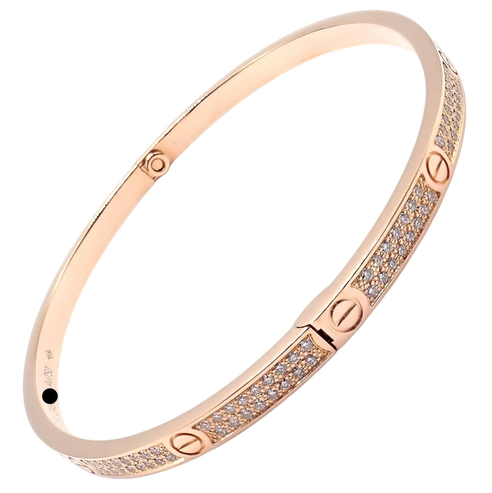 Cartier Love 18k Rose Gold Pave Diamond Thin Bangle Bracelet Sz 19 + Cert | Fortrove
