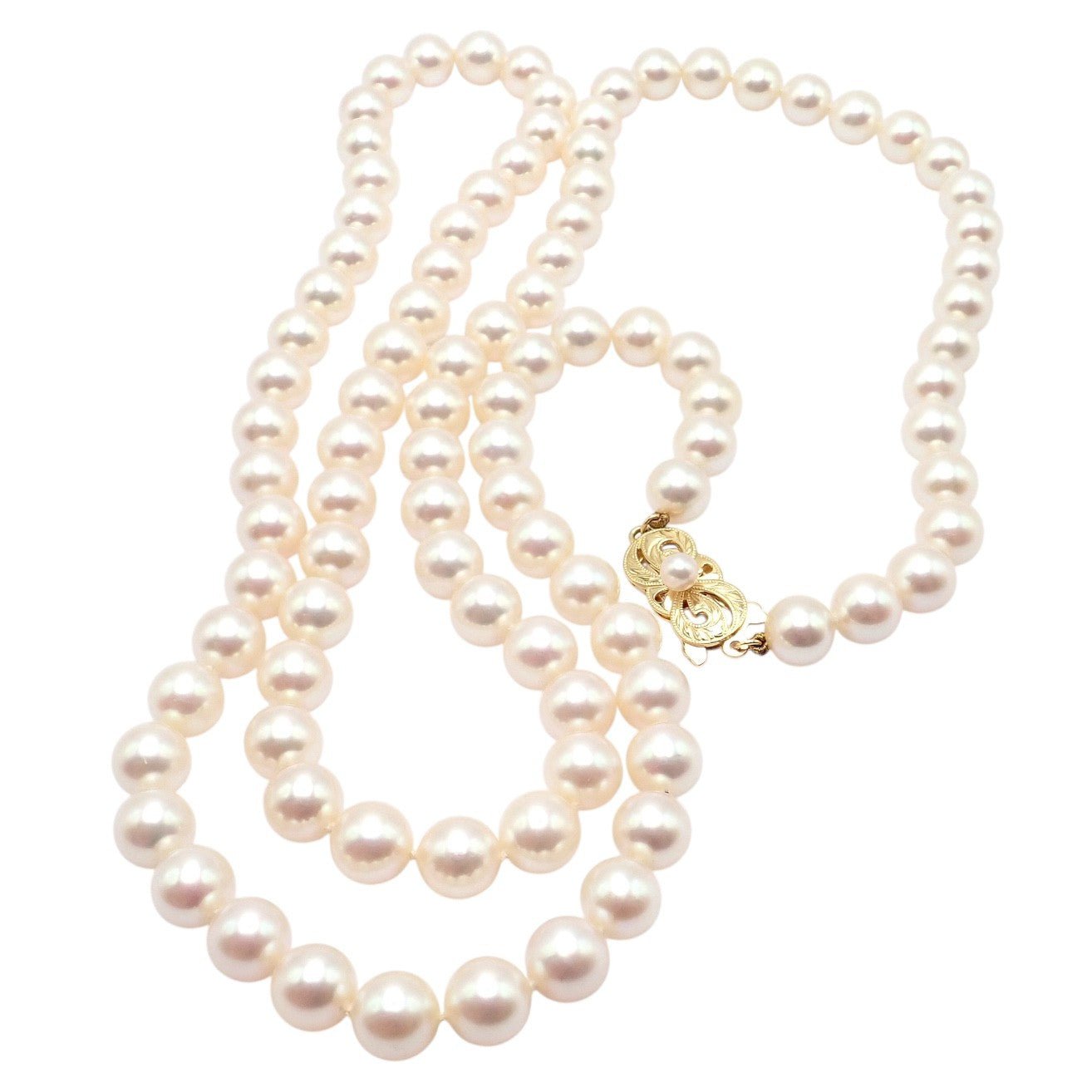 Rare! Mikimoto 18k Yellow Gold Pearl Strand 7mm 30" Opera Length Necklace | Fortrove